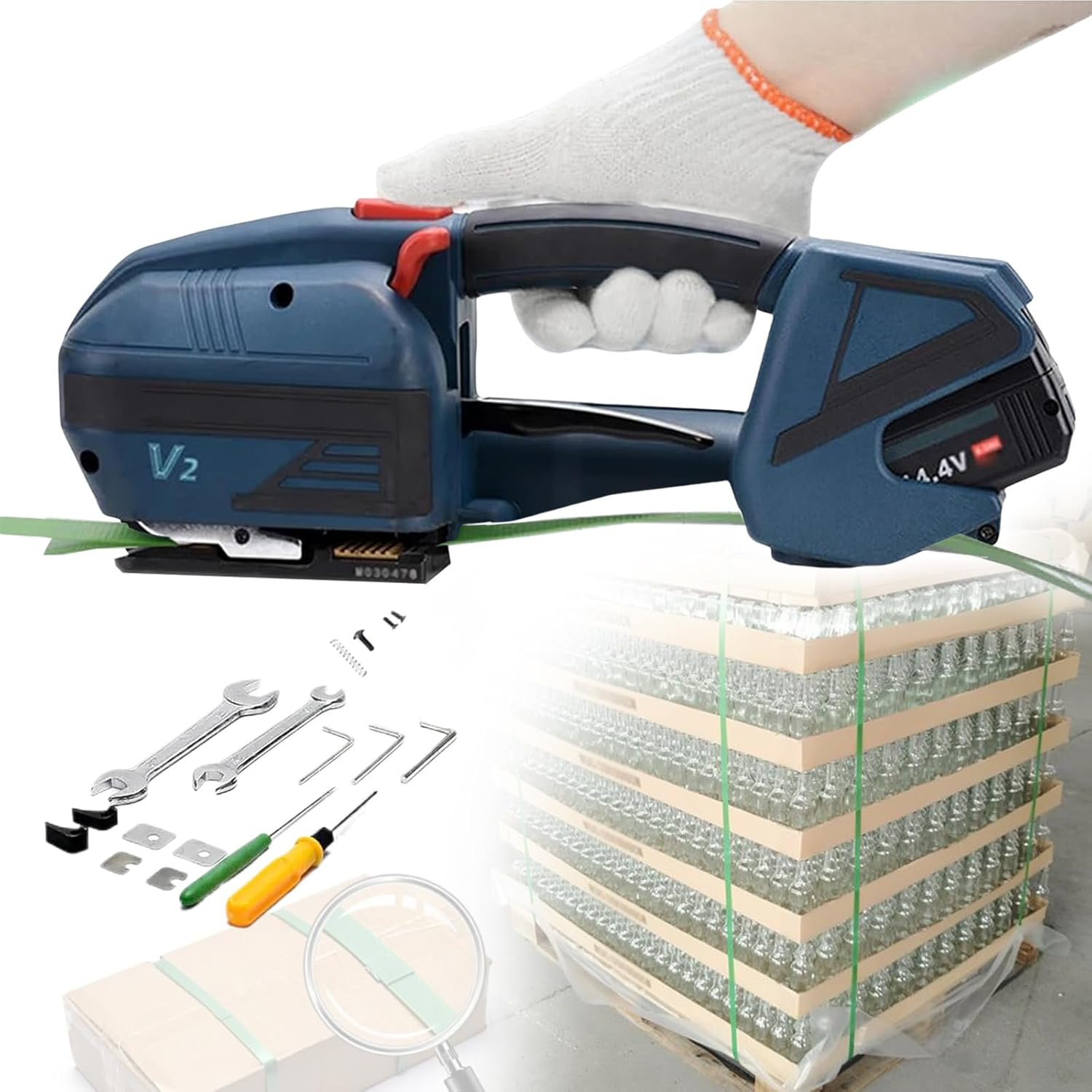 Electric Strapping Tool for Plastic Straps, Handheld Electric Packaging Machine, 2 Battery, Automatic Banding Machine, Heavy Duty Strapper