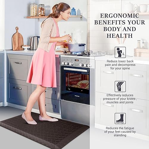 Vista 213 de HappyTrends - Tapete acolchado antifatiga de 17.3 x 28 pulgadas, grueso, impermeable, antideslizante, resistente, ergonómico, cómodo, para cocina