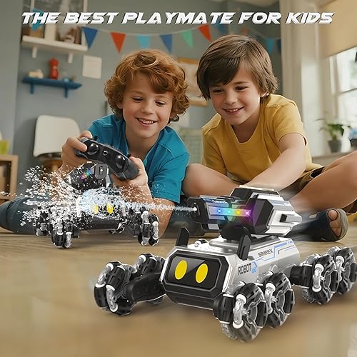 Miniatura 8 de SIMREX Robot Dog RC Stunt Car Toys  Auto de control remoto con detección de gestos con ruedas de Mecanum, ojos LED, 3 efectos de sonido, torreta de