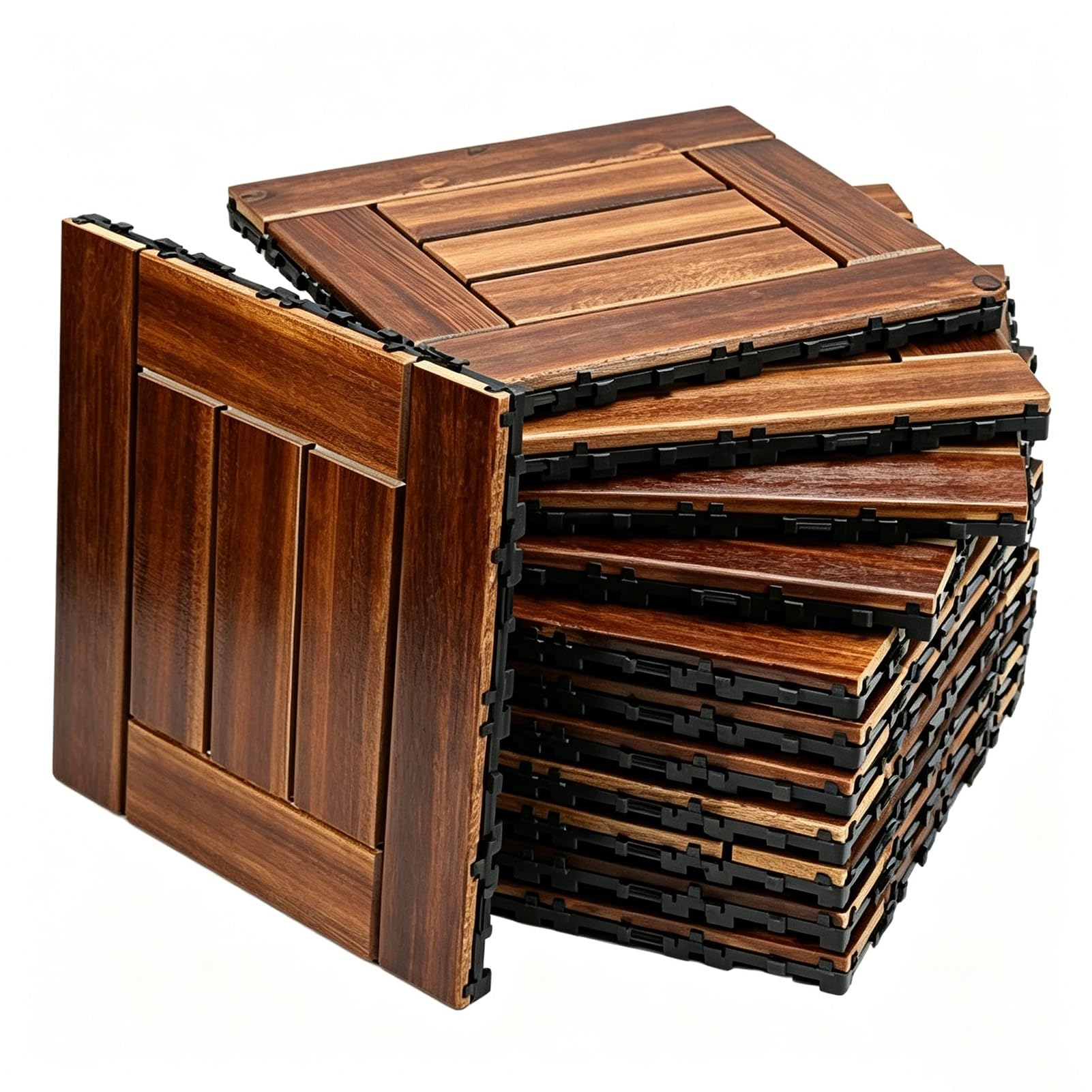 Baldosas compuestas entrelazadas for terrazas con acabado de veta de madera, paneles de suelo for exteriores de 12x12 pulgadas fáciles de montar(36)