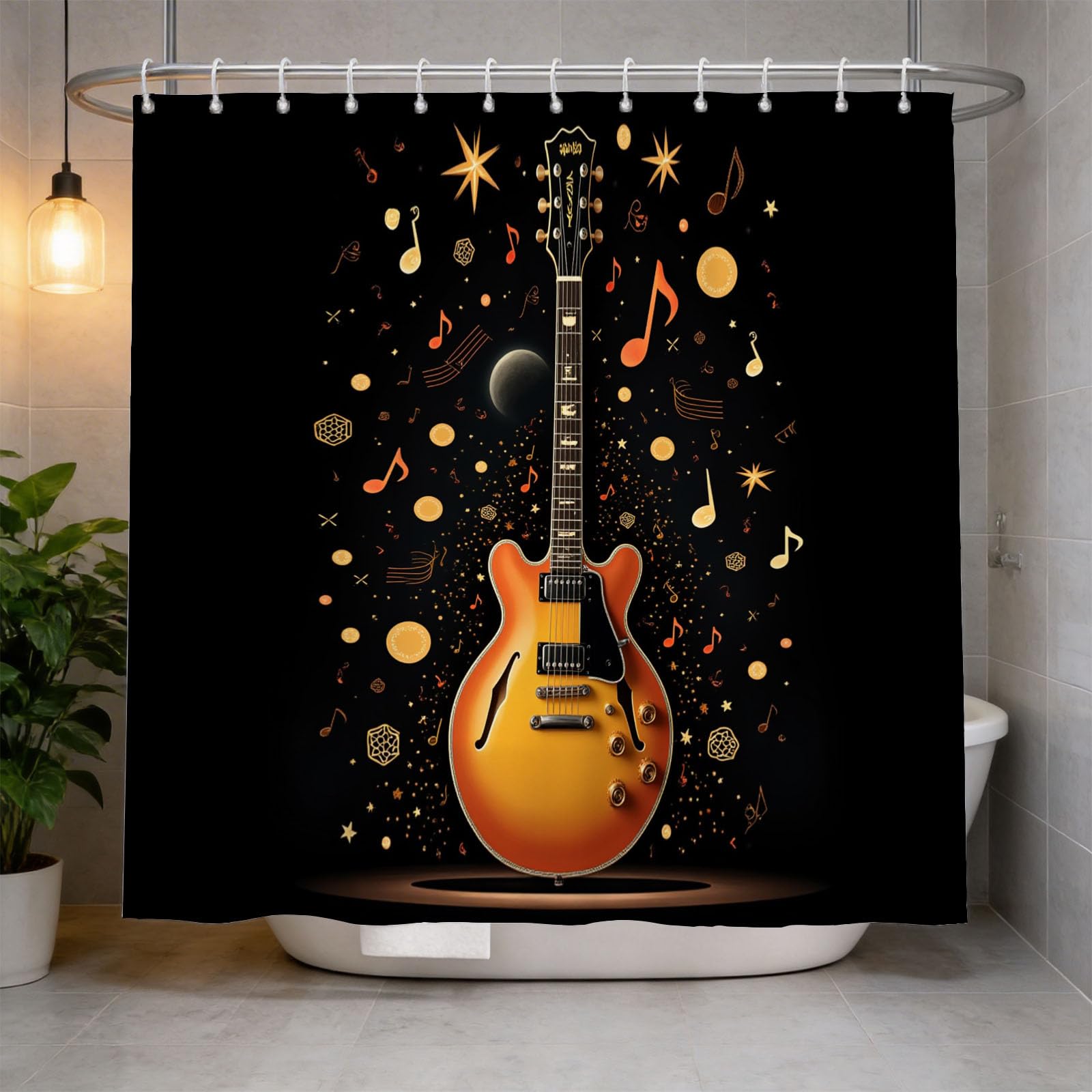 Hongduo 3D Guitar Instruments Shower Curtain for Stalls Bathtubs Cool Bathroom Decor Shower Curtain Set Polyester Fabric Waterproof 120x180cm/48X71 Inch with Hooks