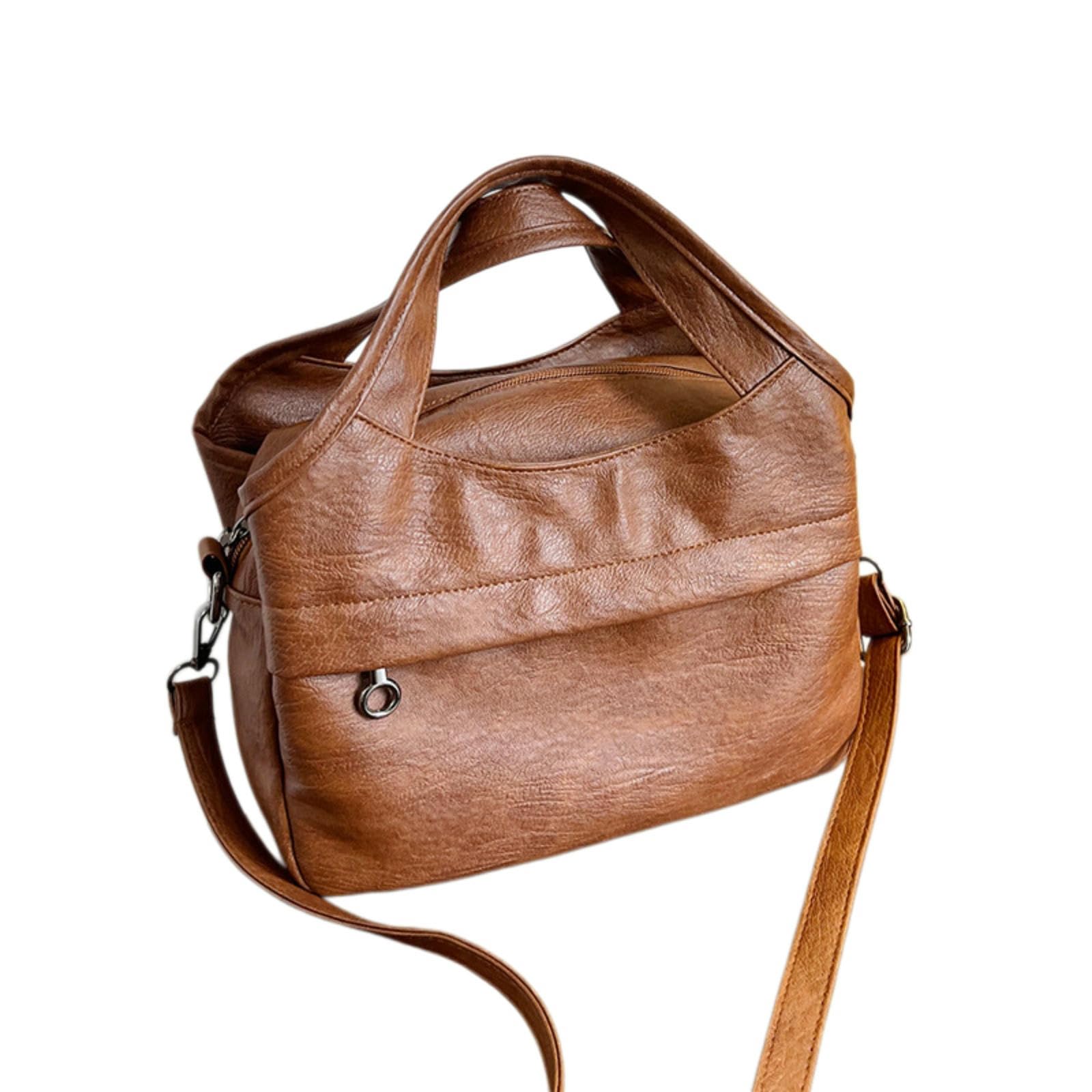 Borsa a Tracolla Multitasche Semplice E Versatile con Texture alla Moda in Stile Occidentale, di Grande capacità-Marrone