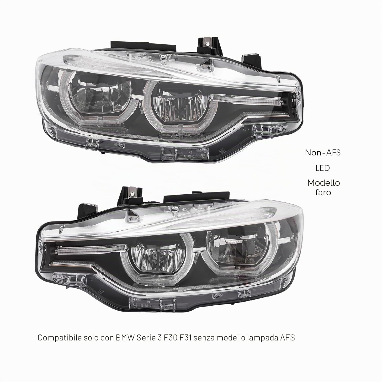 Gruppo fari a LED per BMW Serie 3 F30 F31 2016-2019 Senza AFS, fari Anteriori Lato conducente Sinistro e Lato passeggero Destro con luci diurne a LED e lampadine (Coppia)