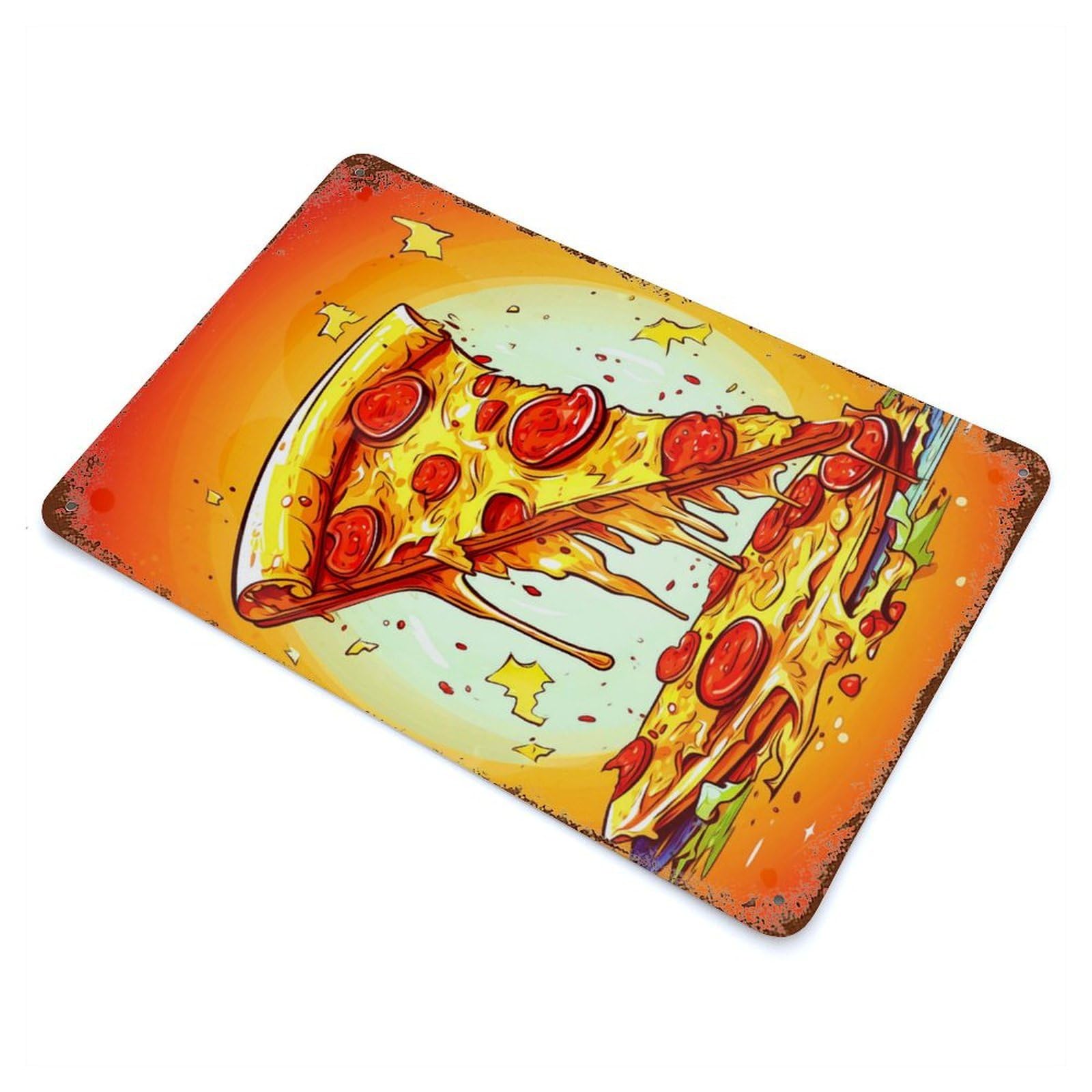 Pizza Aged Metal Wall Plaque 11.8"x7.9", Farmhouse Wall Decor for Patio, Garden Room And Bar Decor