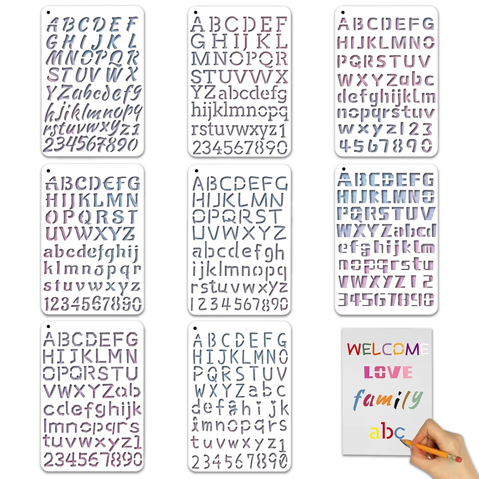 8-teiliges Buchstaben-Schablonen Set – Inkl. Alphabet & Zahlen Aus PET-Kunststoff, Weiß, 26x17,8 Cm