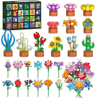 2026 Advent Calendar Flowers Botanicals Christmas Building Sets for Kids 6+ | 24-Day Countdown Calendar Succulents 3.6mm Building Blocks Toy Party Favors Stocking Stuffer Xmas Holiday Gift for Girls Boys