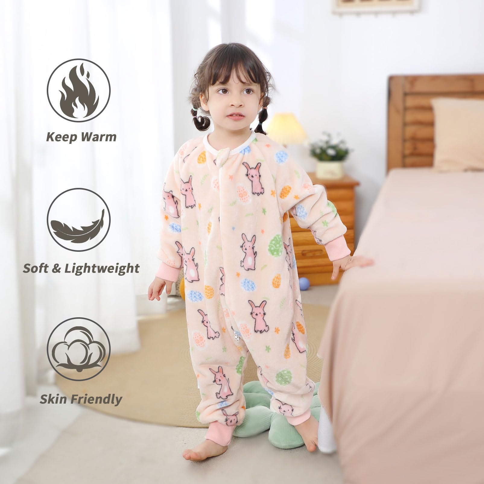 Monstoyo Sacco Nanna con Piedini Bambini Bambina, Invernale Flanella Pigiama Pagliaccetto Neonato, Maniche Lunghe & Gambe Separate Sacco a Pelo Cartone Tuta per Ragazze Ragazzi 0-6 Anni