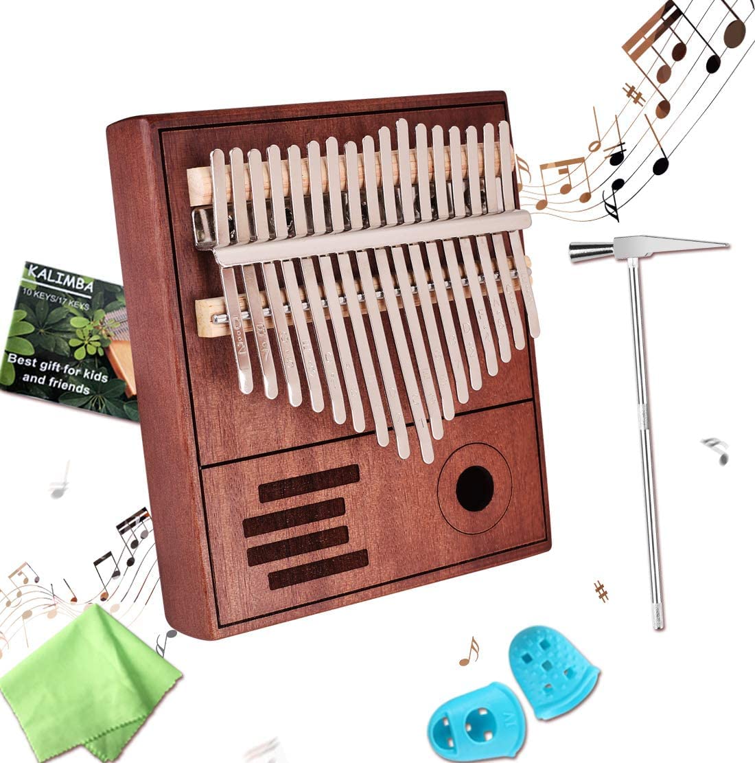 GenroundKalimba Thumb Piano & Finger Instrument Bundle, 17 Keys & 8 Keys Piano with Beginner's Study Instruction, Portable Thumb Piano Gift for Kids and Adults, Includes Tuning Hammer