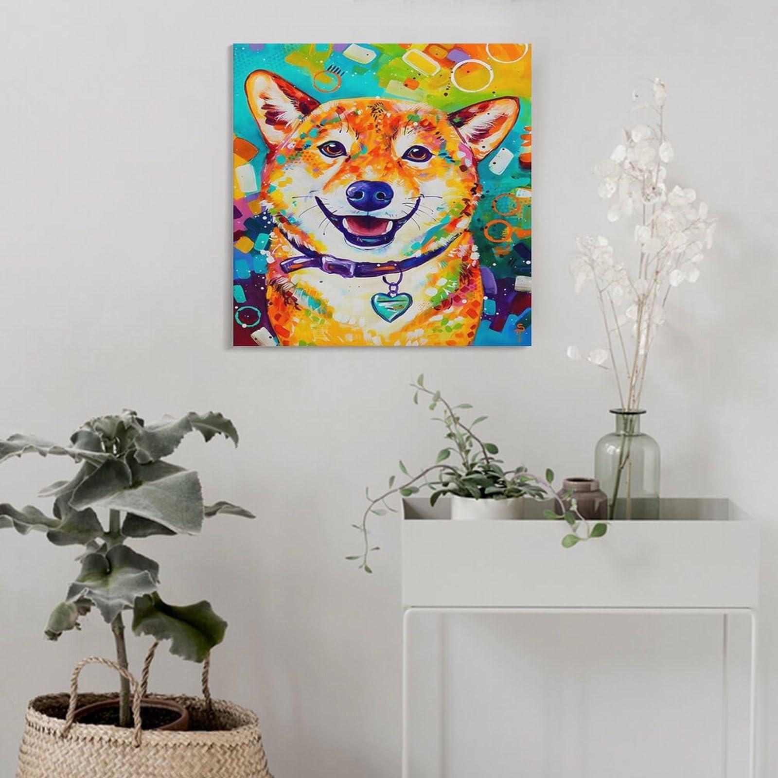 Amazon.co.jp: カラフルな犬の抽象アート犬 柴犬 動物アート 絵画