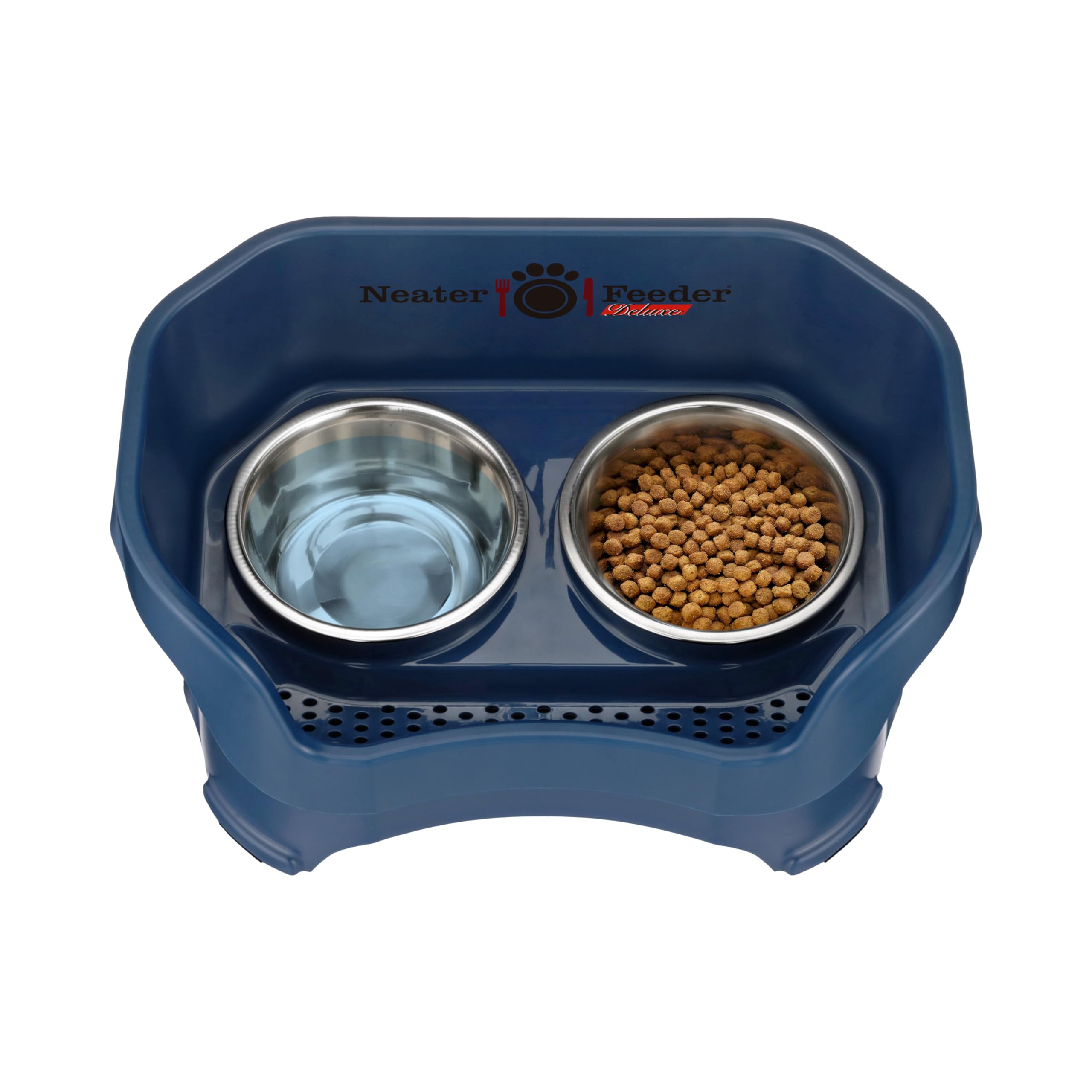Neater Feeder - Ciotole per cani a prova di disordine (M, blu scuro) - Made in USA - rialzate, senza fuoriuscite, anti-ribaltamento, antiscivolo, rialzate, in acciaio inox per cibo e acqua