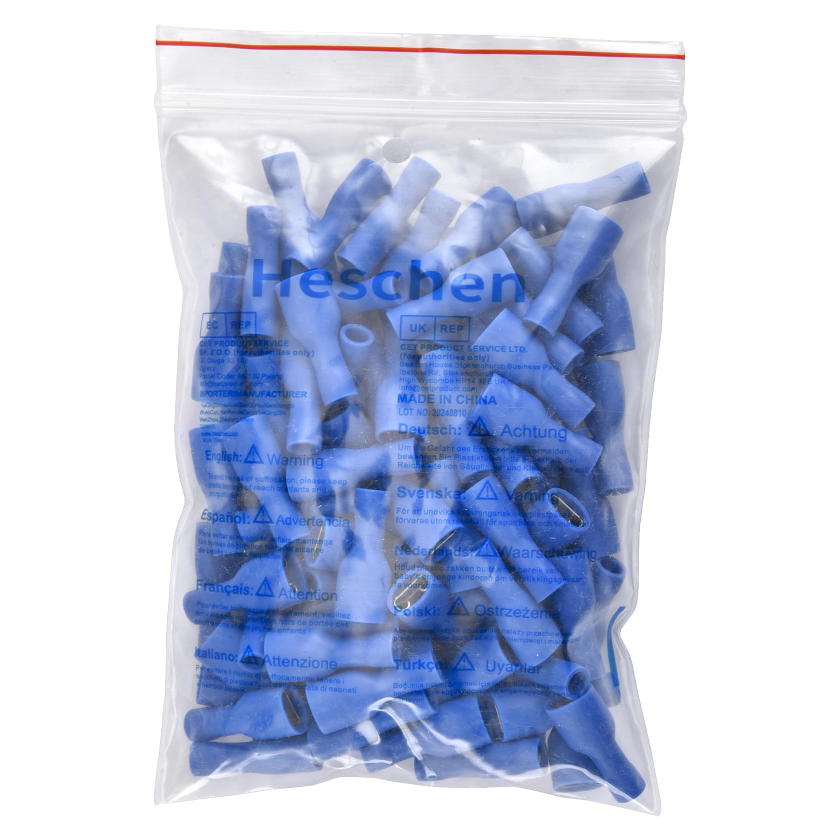 Heschen Set van 100 volledig geïsoleerde vinyl vrouwelijke kabelklemmen 6,3 x 0,8 mm voor 1,5-2,5 mm² (16-14 AWG) blauw