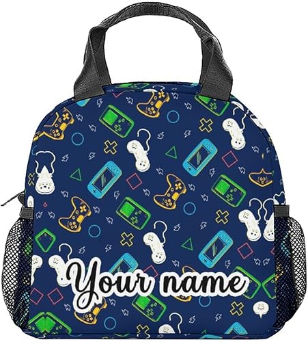 Loncheras personalizadas para jugadores  Lonchera Bento reutilizable aislada con correa para el hombro y bolsillos, lonchera pequeña azul linda para