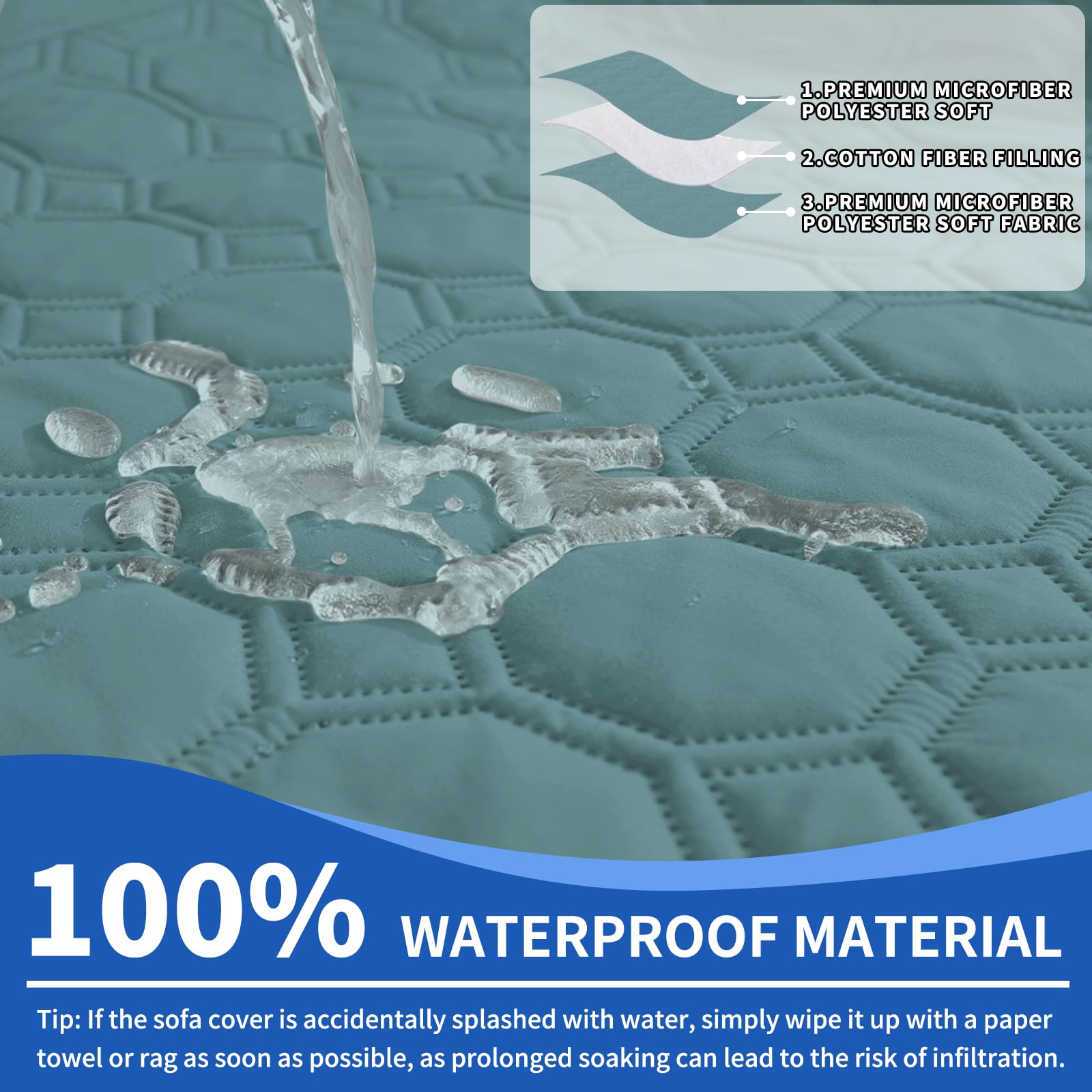 Ystyle Copridivano Impermeabile con Penisola 3 Posti (L 255 CM), Copridivano Angolare Destra/Sinistra Universale Reversibile, Copridivano Chaise longue Antigraffio Antimacchia, Blu Acqua Chiara