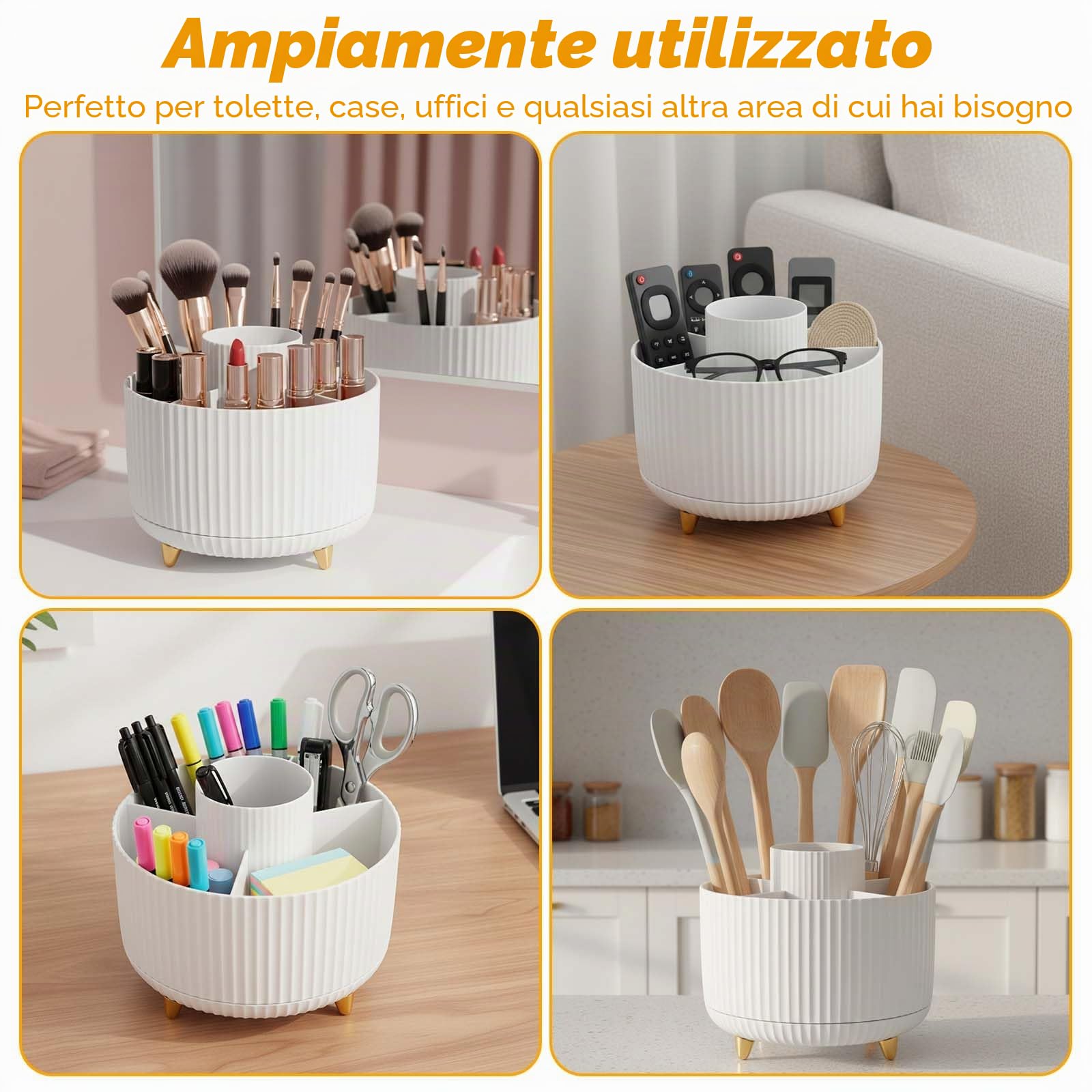 360° Rotante Porta Trucchi Organizer, Spazzola per Trucco 5 Griglie, Multifunzione Organizer per Trucco Cosmetico, Organizer Girevole per Comò, Camera da Letto, Bagno (Bianco)