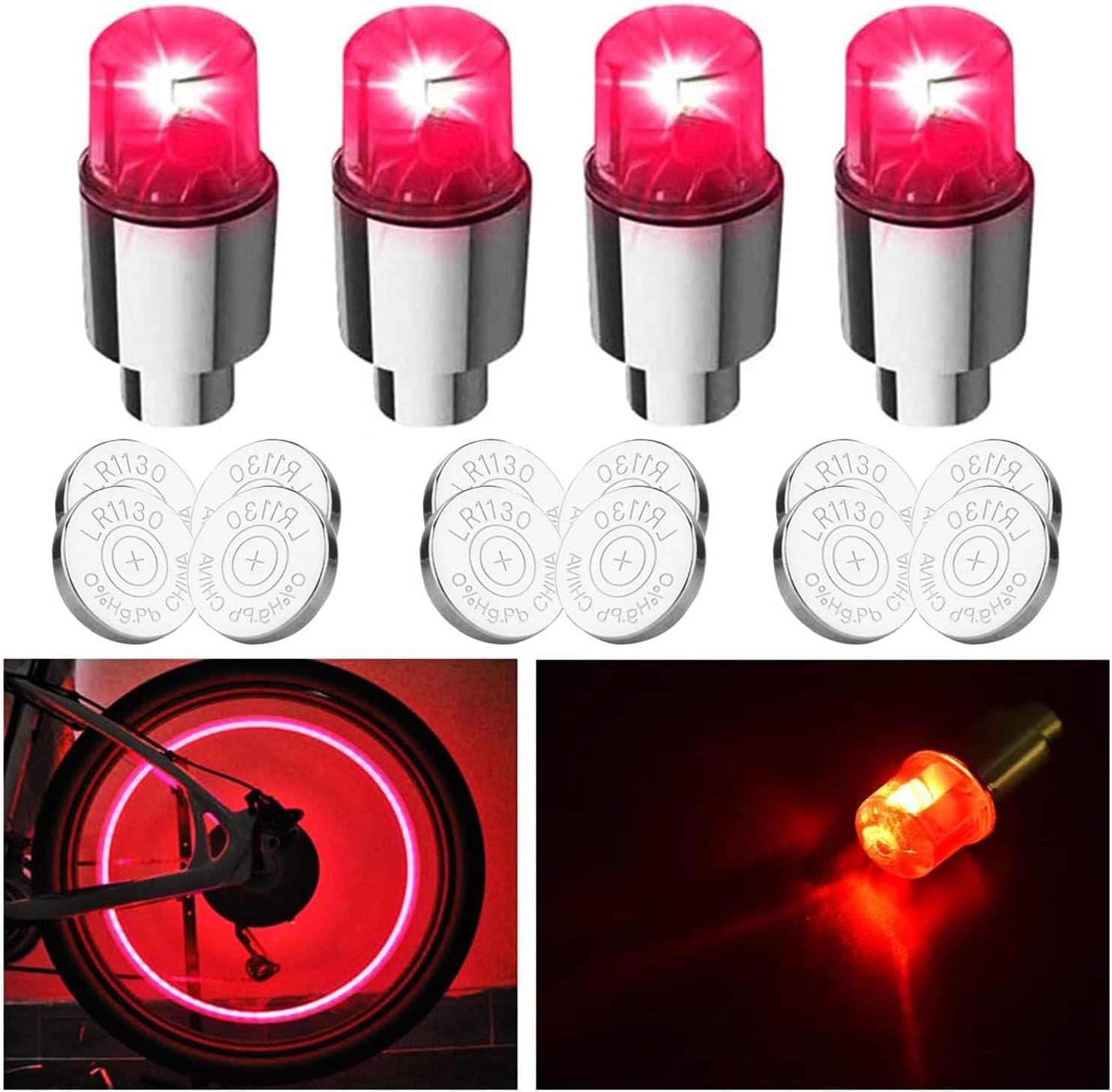 FICBOX 4 Pack LED Valve Stem Caps Lights for Car Tires Bike Truck Golf