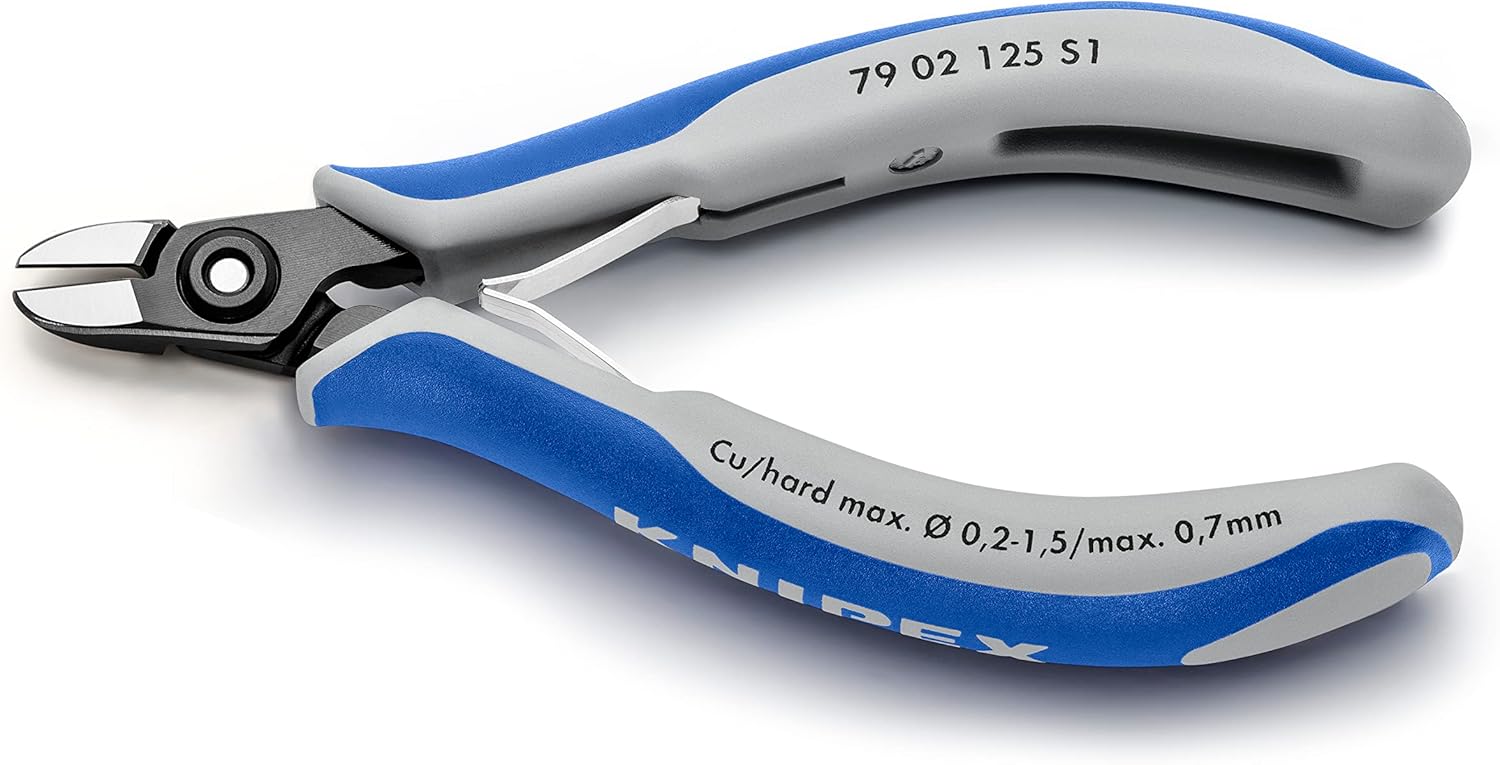KNIPEX 79 02 125 S1 Precision Electronics Diagonal Cutter e.g. for Opening Plastic Cable connectors with Multi-Component Grips Burnished 125 mm