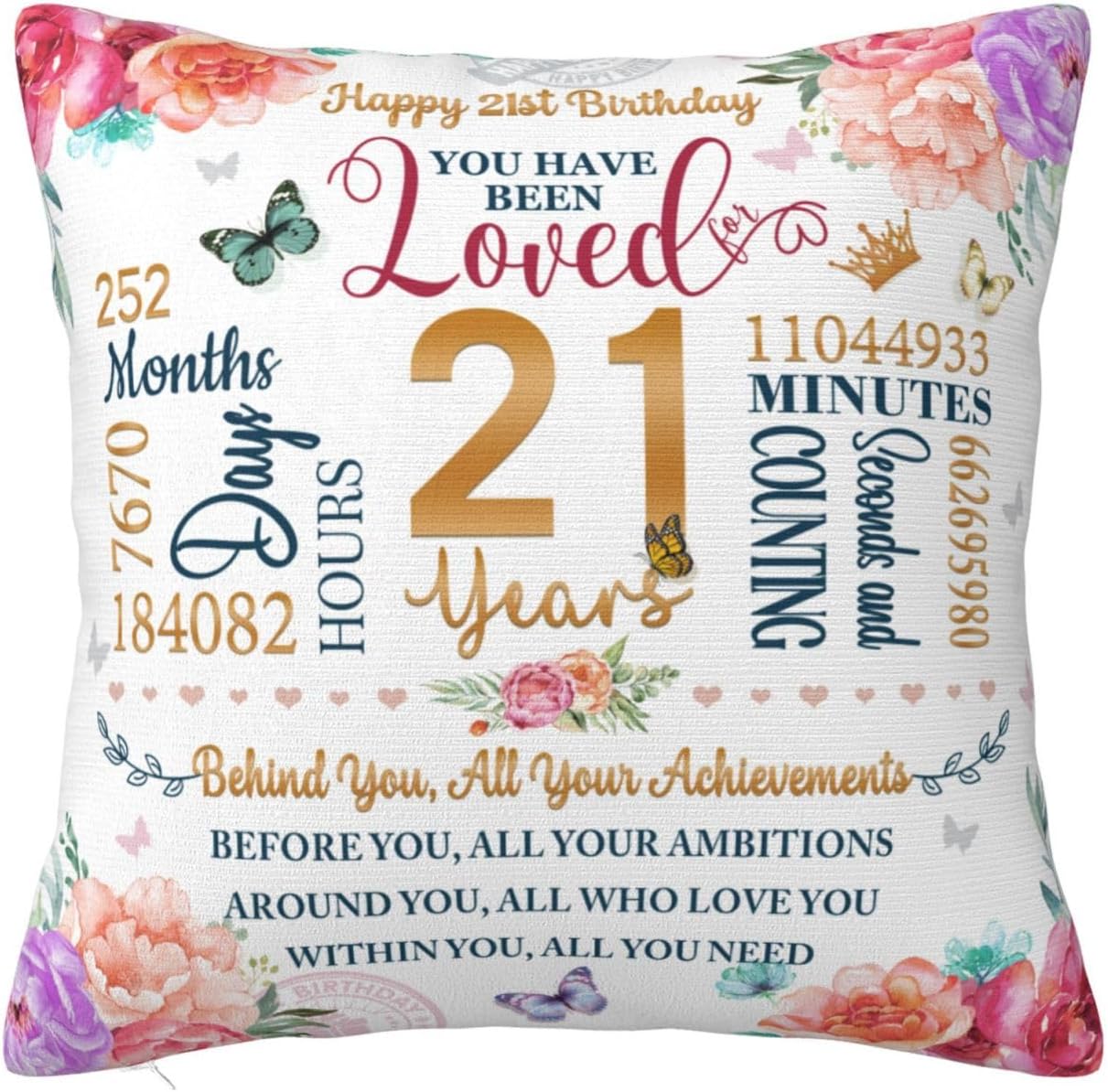 21st Birthday Gifts for Hers, 21 Year Old Woman Girls Pillow Cover 18”x18, 21 Year Old Gift for Women, 21st Birthday Decorations for Hers, 21st Birthday Gift Ideas for Daughter Sister Bestie