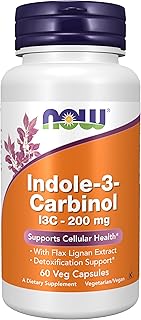 NOW Foods Supplements, Indole-3-Carbinol 200 mg with Flax Lignan Extract, 60 Veg Capsules