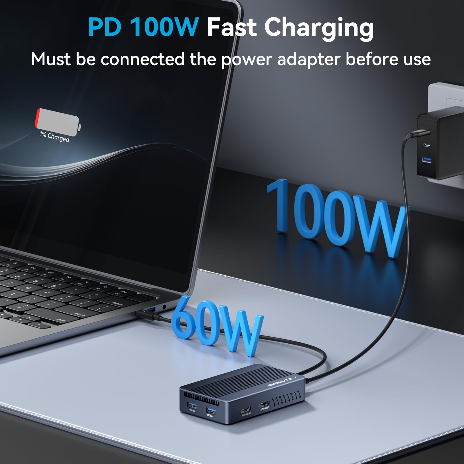 ACASIS Case SSD M2 NVMe 40Gbps, TBU405 Max Compatibilità con Thunderbolt 4/3/, Con 2 HDMI, PD 100W, 3 porta USB 10Gbps (2A+1C),NVMe Case Support SSD 2280/2260/2242/2230 B+M M-Key