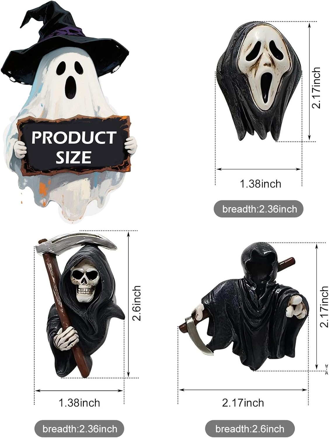3 PCS Car Air Vent Decorations, 3D Horror Grim Reaper Decorative Clip, 3 Poses Gothic Straight Outlet Diffuser, Universal Interior Ornament for Most Cars (Black)