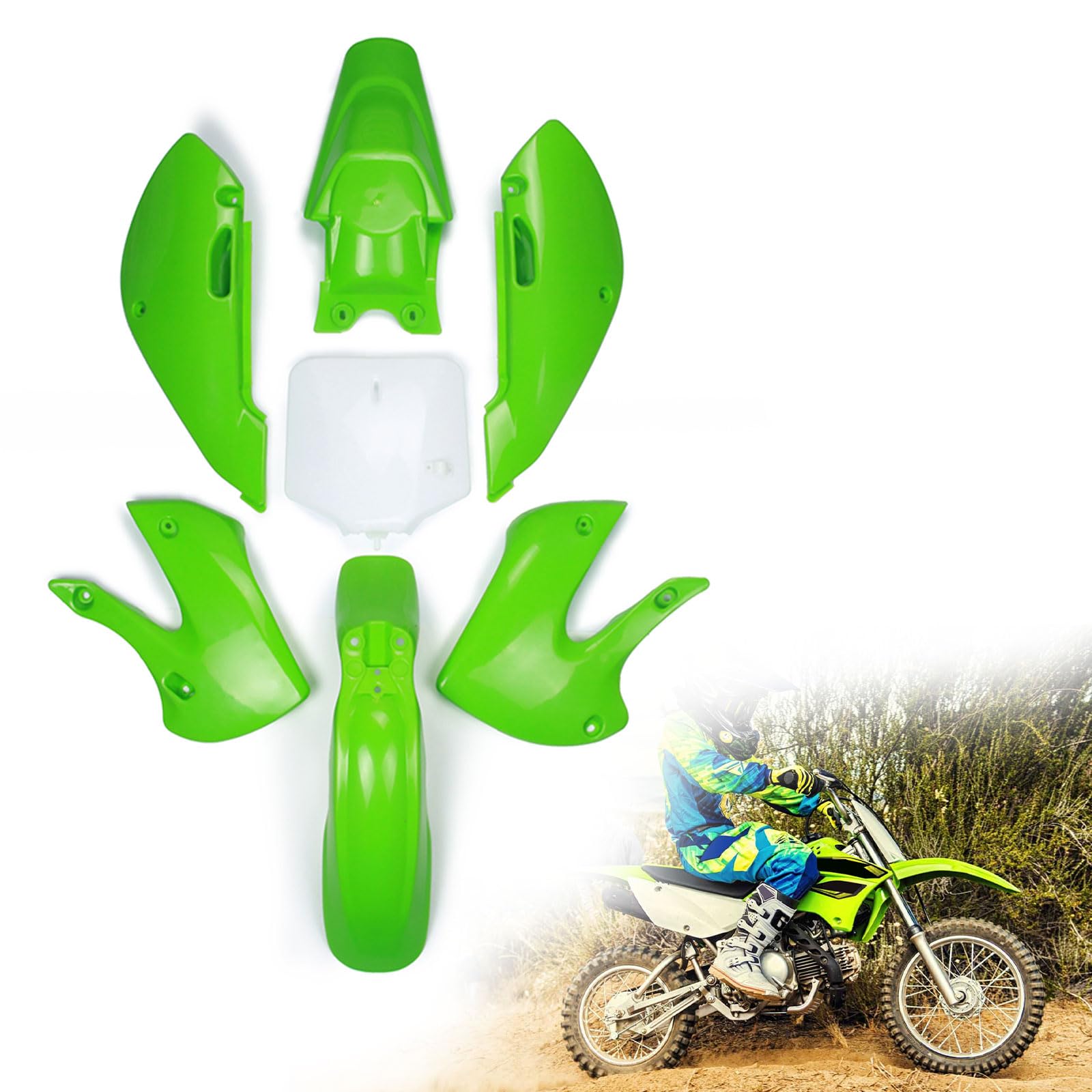 Kit de Carénage Moto avec Garde-Boue Avant Arrière pour KX65 KLX110 DRZ110 | Plastique ABS,Caches Latéraux et Support Plaque Inclus, Ensemble Carénage, kit range plastique pour KLX110 KX65 DRZ110