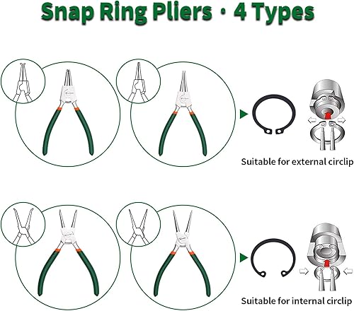 Miniatura 5 de SPEEDWOX Alicates Circlip de 7 pulgadas, alicates externos de anillo de presión, diámetro de punta de 0.07 pulgadas, alicates de anillo de retención