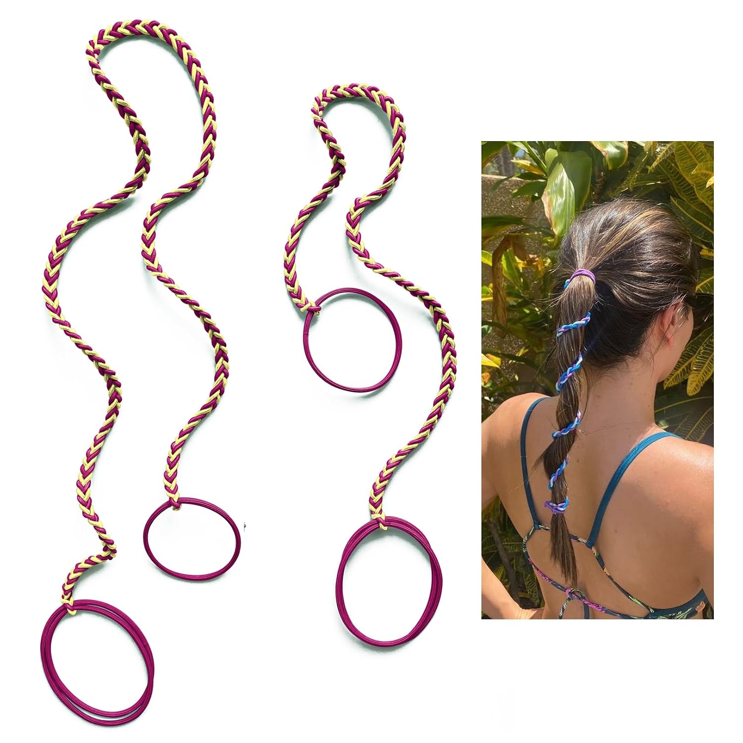 Hot Pink and Yellow Hair Ties - Elastic Strong Hold Bands
