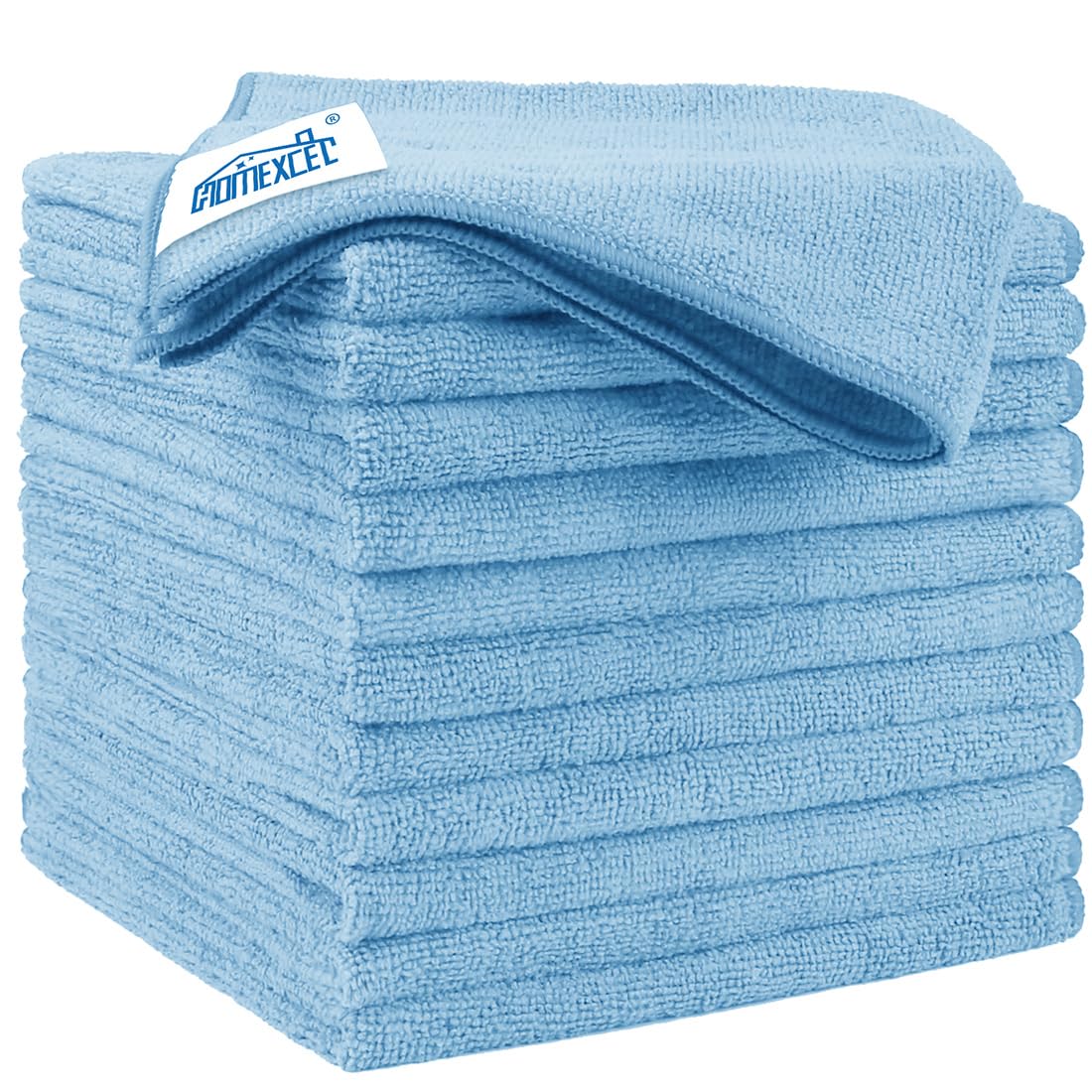 HOMEXCEL Blau Mikrofasertücher 12 Stück, Wiederverwendbare Küchen-Mikrofaser-Reinigungstücher, Lappen Putztücher Geschirrtücher, Fusselfreie Waschbare für Zuhause, Fenster, Auto 32 x 32 cm