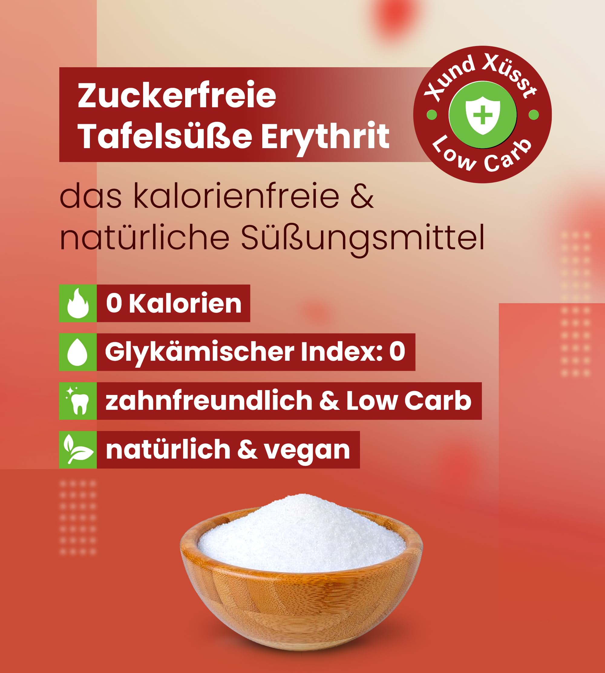 20kg Erythrit | 20 x 1kg Standbeutel | zuckerfreie Tafelsüße | 0 Kalorien | vegan | 70% Süßkraft von Zucker | ohne Gentechnik
