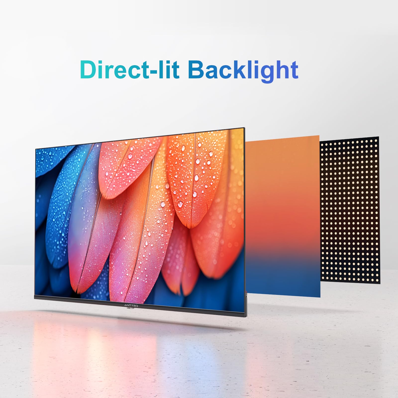 Antteq TV 32 pouces, support central TV 720p Freeview HD Dolby Audio DVB T2/S2 LED, HDMI USB Media Player Monitor PS5 Xbox, TV standard non smart TV petit écran pour chambre à coucher cuisine noir