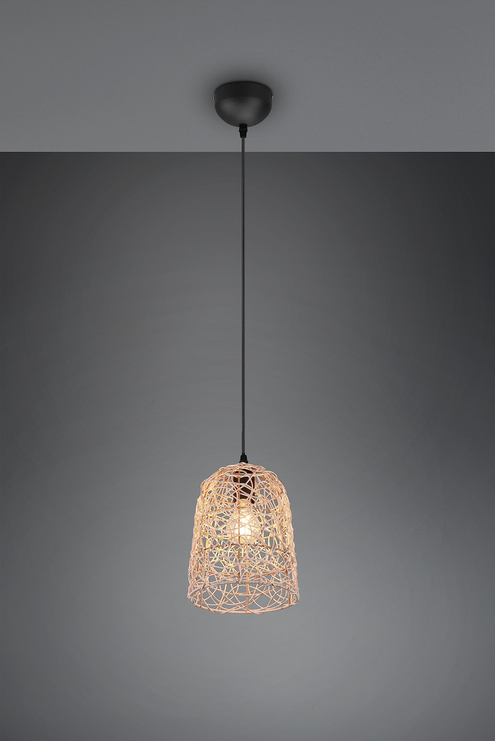 Reality Leuchten Pendelleuchte Lovis R31141036, Metall Schwarz matt, Rattangeflecht, exkl. 1x E27