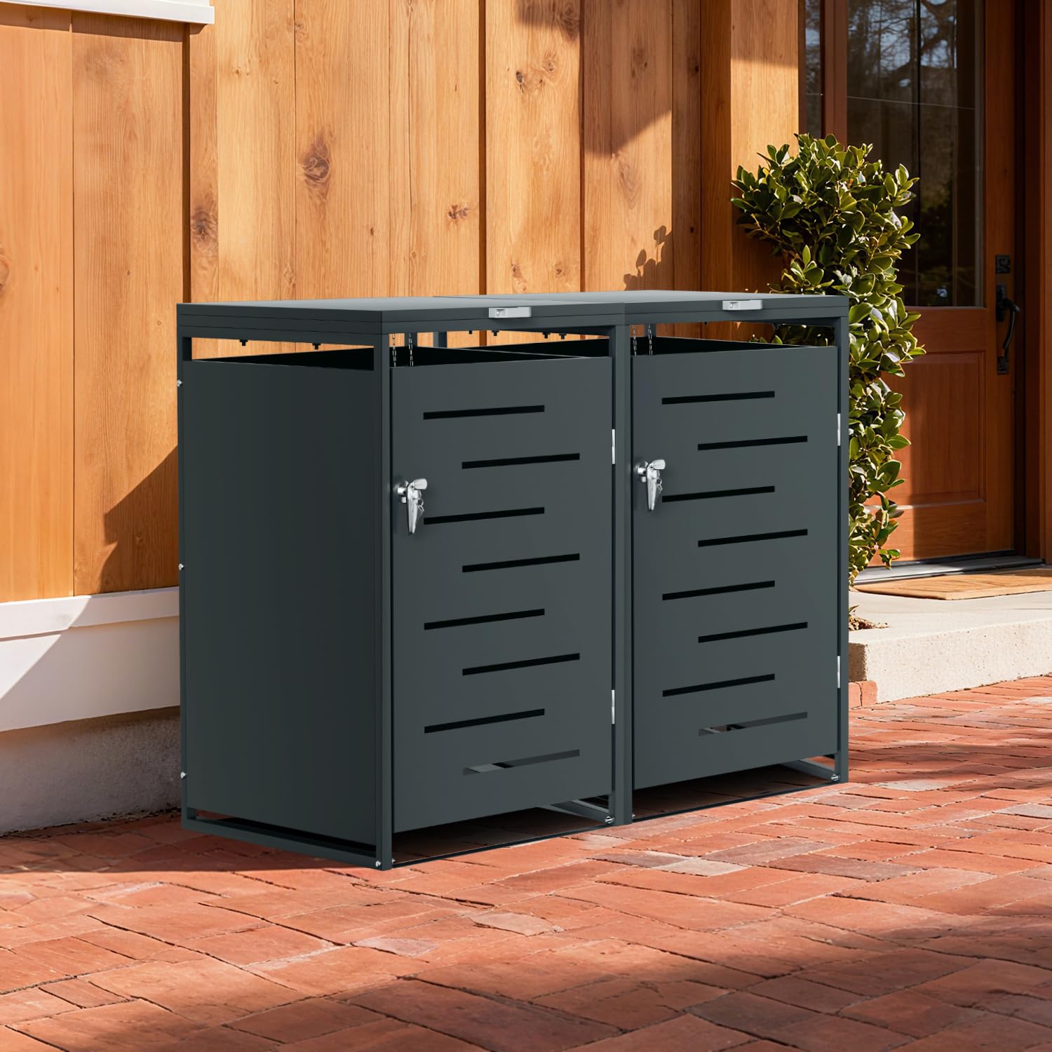 Lot de 2 cache-poubelles pour 2 poubelles de 120 l et 240 l, construction en acier revêtu par pulvérisation, verrouillable avec 2 serrures, couleur anthracite
