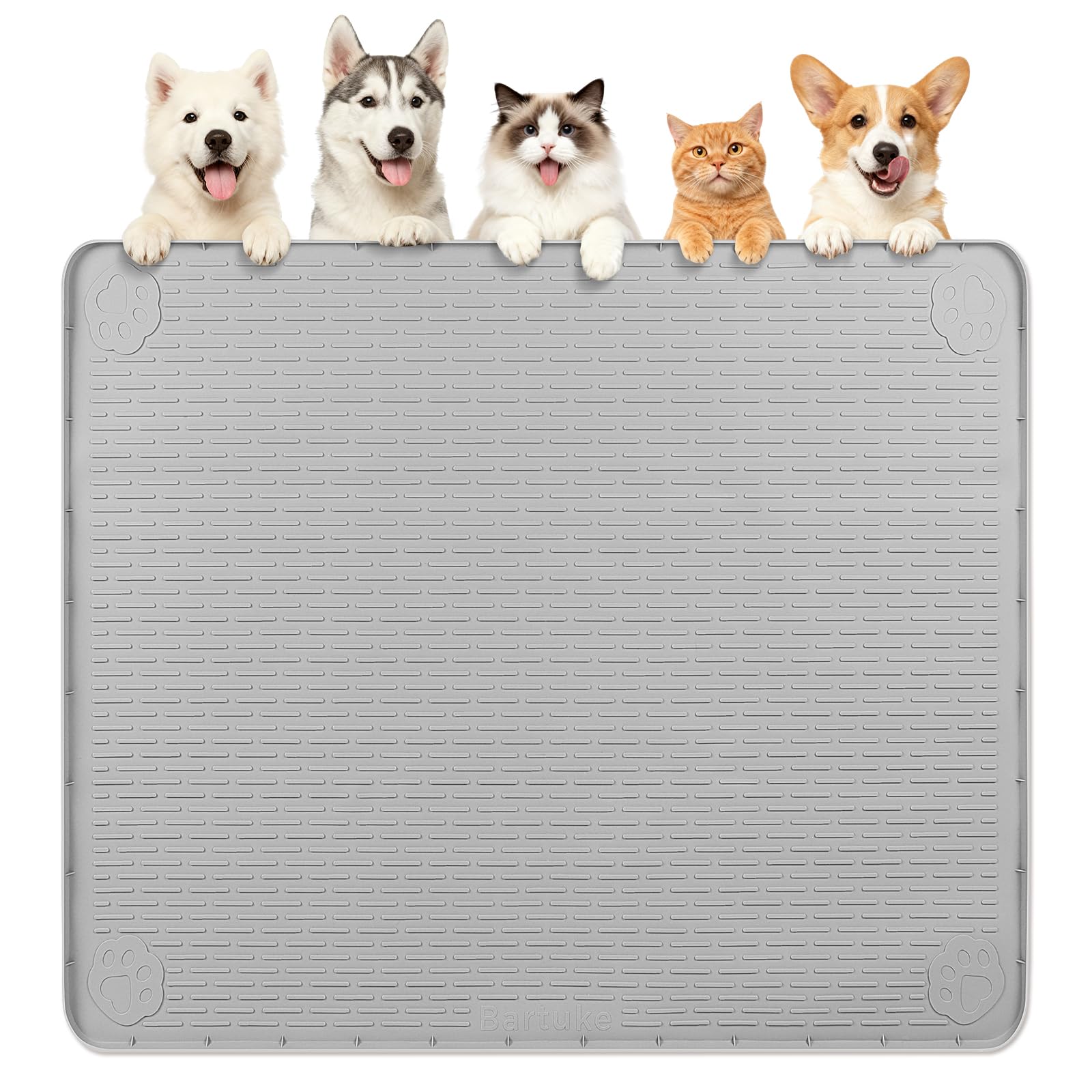 Dog Food Mat 40''x40'' Extra Large Dog Mat for Food and Water, Light Grey