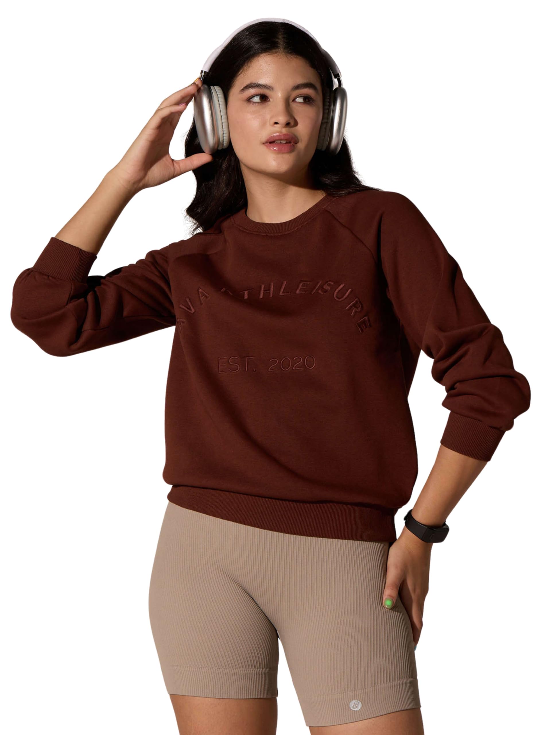 cava Essential Sweatshirt for Women | Brushed Fleece, Round Neck, Full Sleeves, Ribbed Cuffs, Embroidery Detail | Cozy Loungewear & Travelwear-picture-42