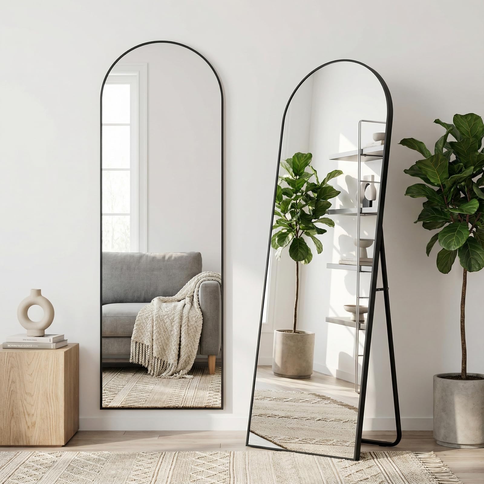 Clevich Specchio da Terra 162x50 cm, Grande Specchio da Parete | con Cornice in Alluminio per Camera da Letto,Bagno,Ingresso e Corridoio, Nero