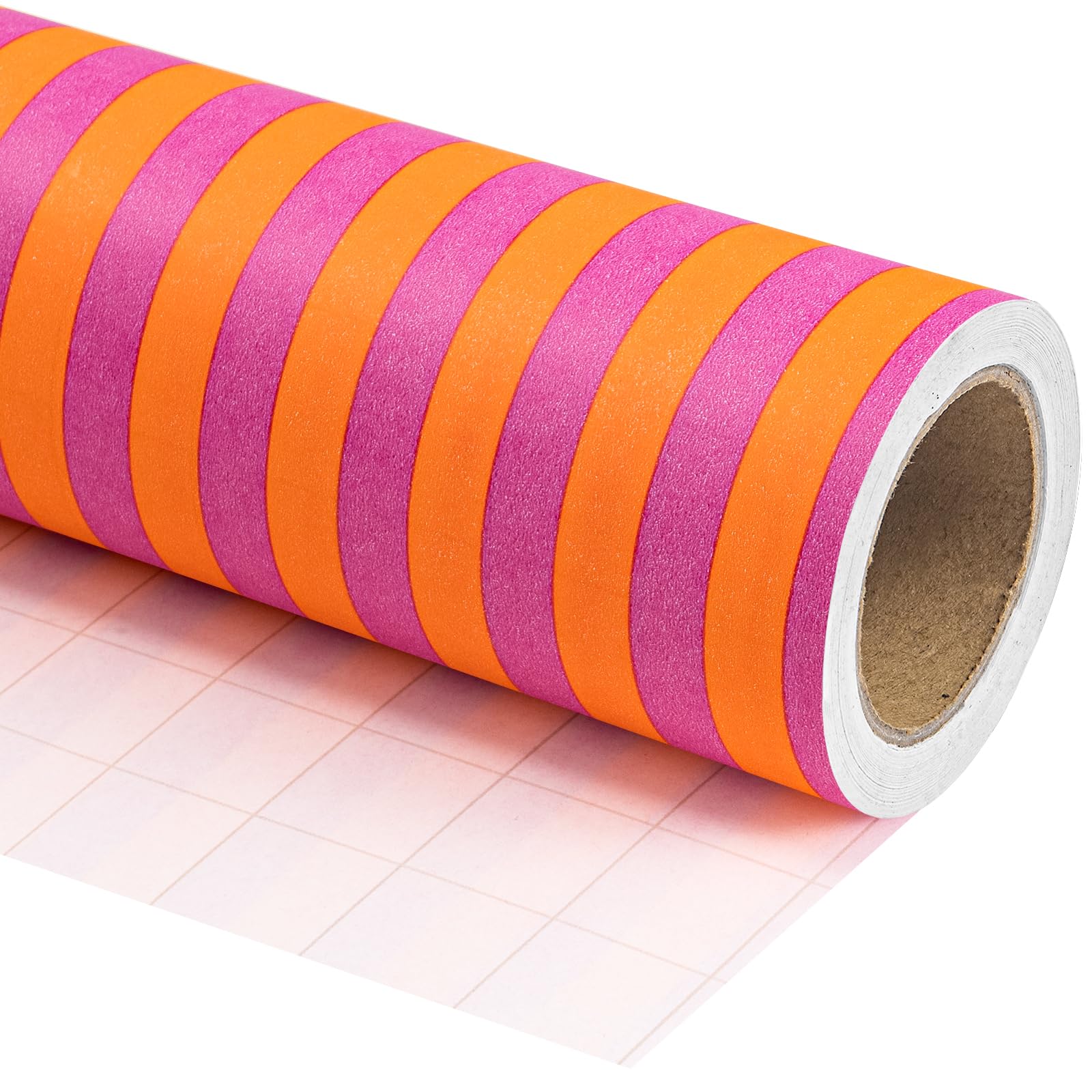 RUSPEPA Kraft Striped Wrapping Paper Roll - Mini Roll - 43.2cm x 5m - Orange and Hot Pink Stripe Wrapping Paper for Birthday, Valentine's Day, Mother's Day, Wedding