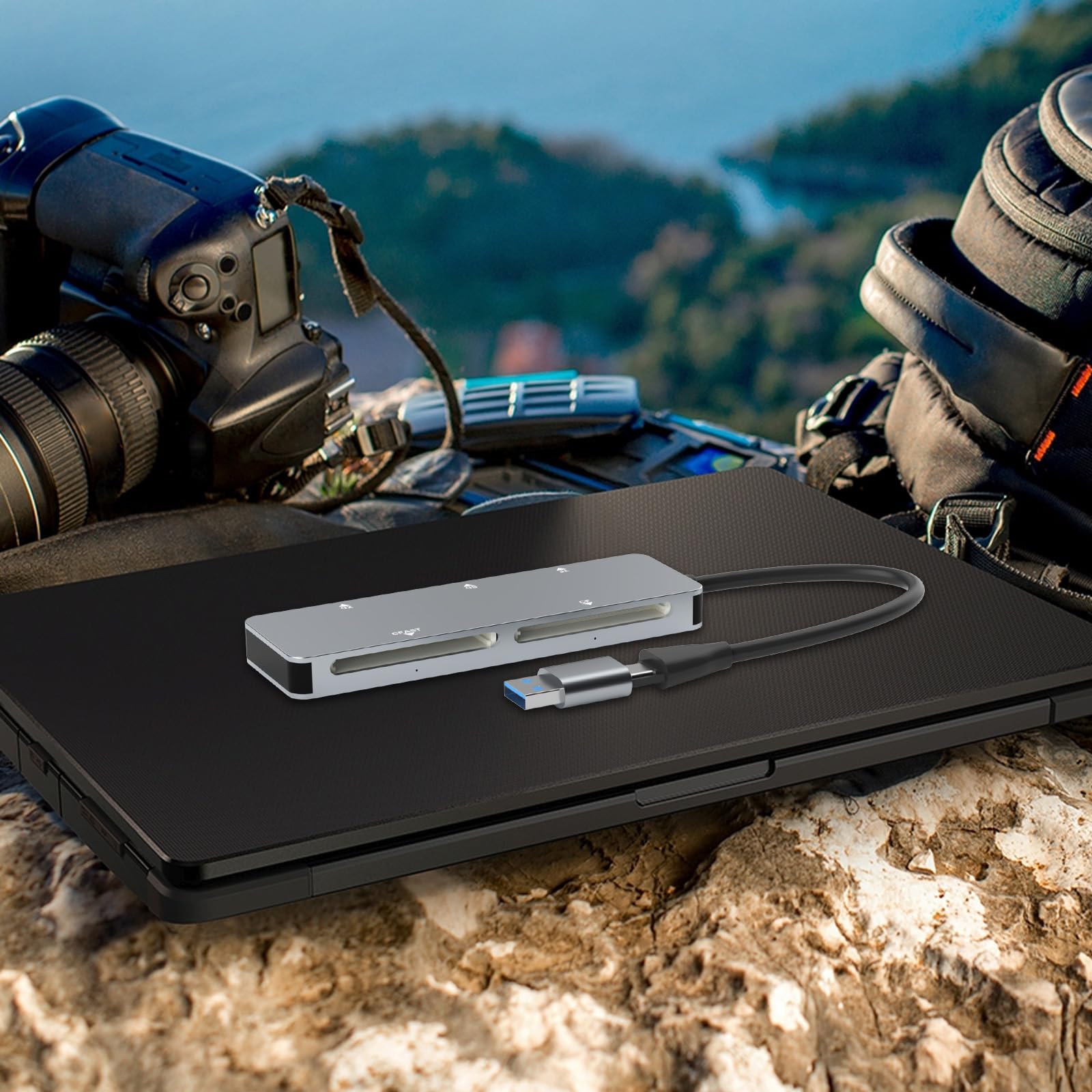 Lettore di schede CFast,USB 3.0 USB C CFast 2.0 Card Reader,Adattatore per scheda di memoria CFast ad alta velocità in alluminio da 5 Gbps per CFast/CF/SD/TF/XD, lettura simultanea di 5 schede