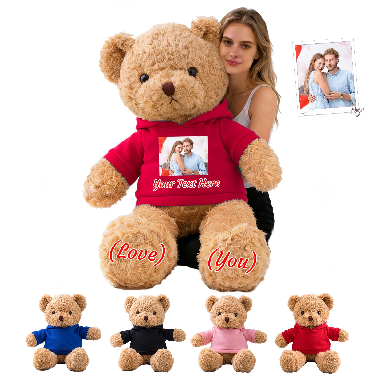 GOUFEISUN Personalised Giant Teddy Bear 20 inch to 48 inch, 1.7 Ft to 4 Ft Custom Big Teddy Bear Stuffed Animal with Photo Text as Personalised Gifts for Her Him on Christmas Birthday Valentines Day
