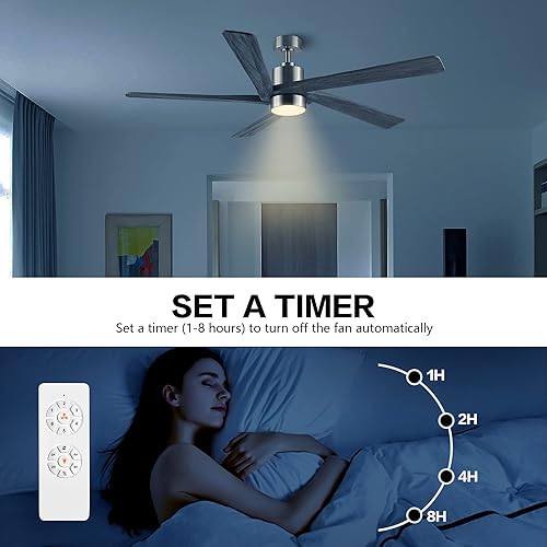 Miniatura 7 de WINGBO Ventilador de techo CC de 54 pulgadas con luces y control remoto, 5 cuchillas reversibles de madera tallada, motor de CC silencioso de 6