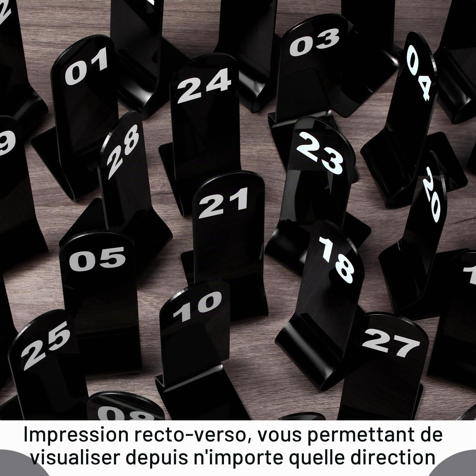 Numéros de table de 1 à 30 numéros de commande de restaurant double face en acrylique pour mariage, restaurant, café, fête, banquet (noir)