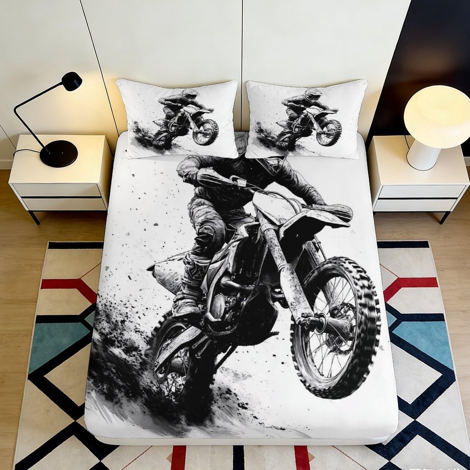 Pnayamiorkfel Style-1 3D Printed Motocross Rider Fitted Sheet Microfiber Soft Breathable Dirt Bike Bed Cover For Bedroom Decor Protection 90X200x25cm