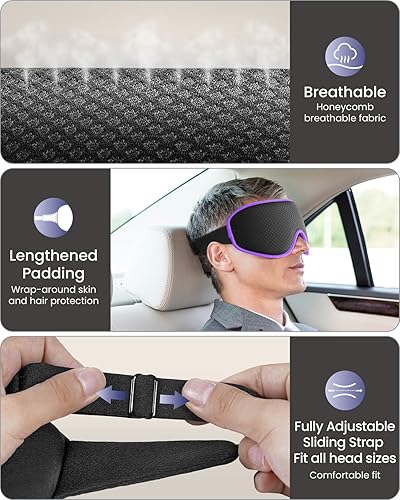 Miniatura 12 de WAOAW Máscara de dormir para hombres y mujeres: máscaras opacas para dormir - Máscara de ojos 3D transpirable suave y cómoda para viajes - Máscaras