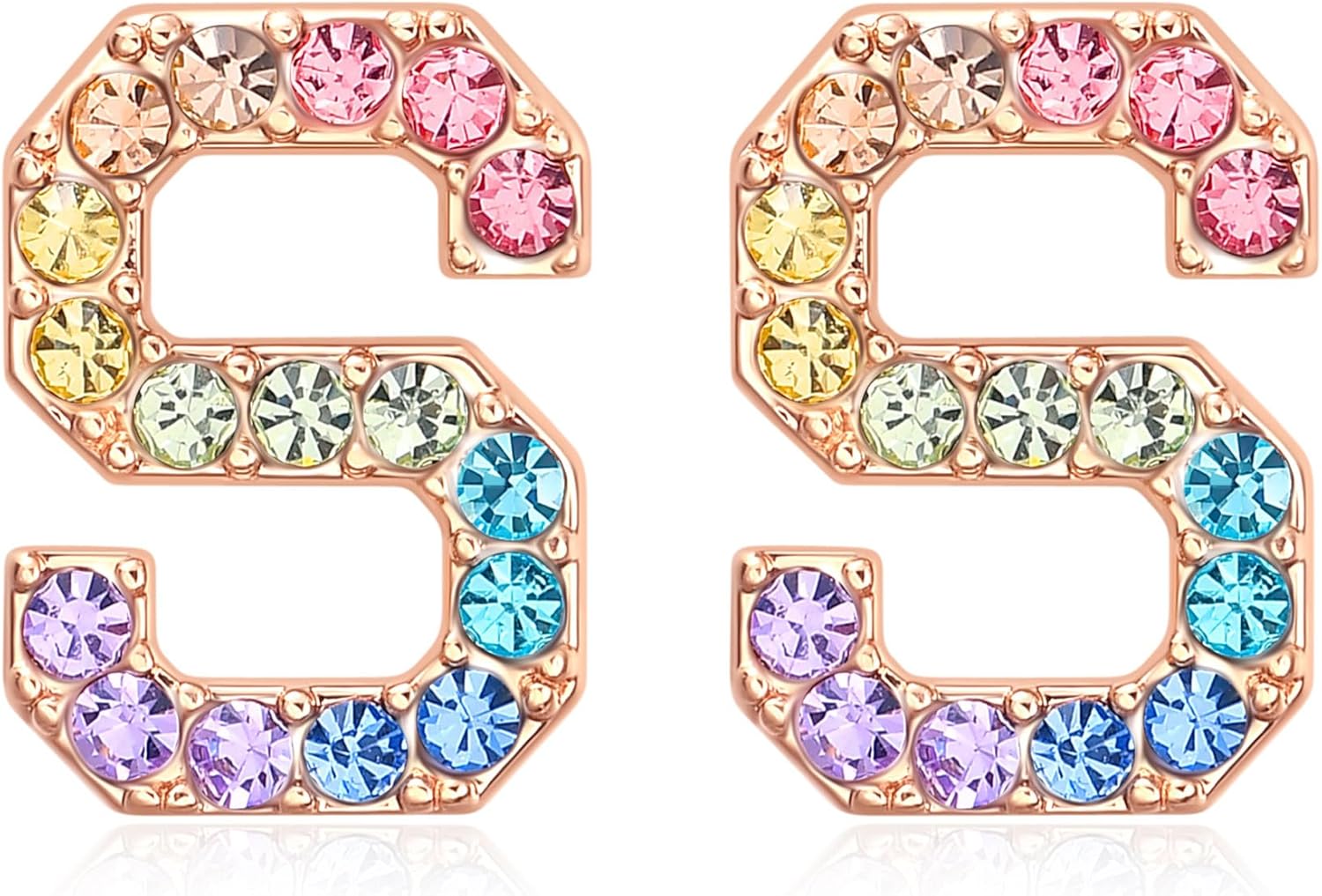 Gold Initial Earrings Stud, Colorful Rhinestone Letter Earrings Stud Cute Monogram Jewelry Alphabets from A-Z Gift Idea of the Earrings - Image 2