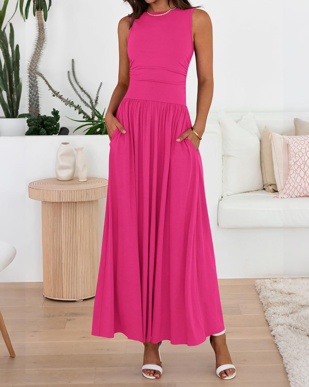 BTFBM Summer Maxi Dresses for Women 2026 Spring Sleeveless Casual Ruched High Waisted Long Sundress Flowy Beach Dress - Image 4