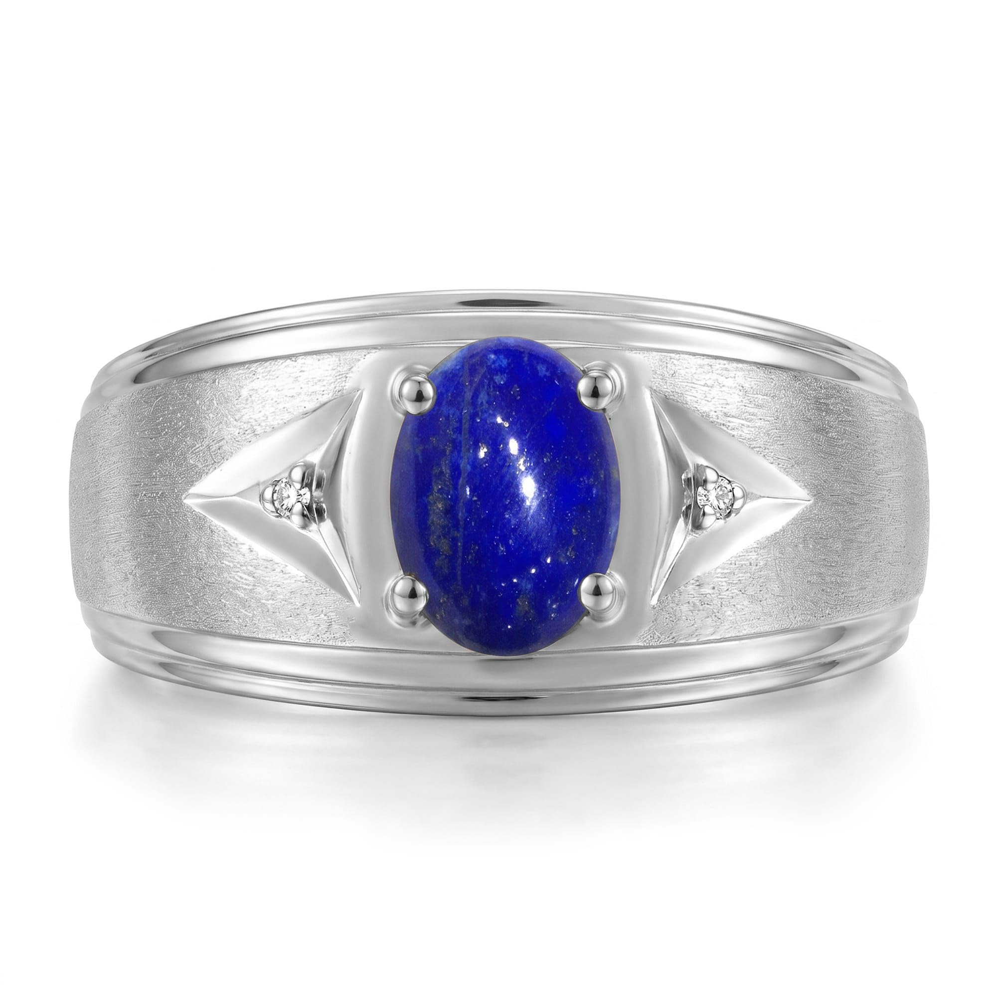 Rylos Men's Rings Classic Design 8X6MM Oval Gemstone &amp; Sparkling Diamond Ring - Color Stone Birthstone Rings for Men, Sterling Silver Rings in Sizes 8-13. Elevate Your Style with Timeless Elegance!