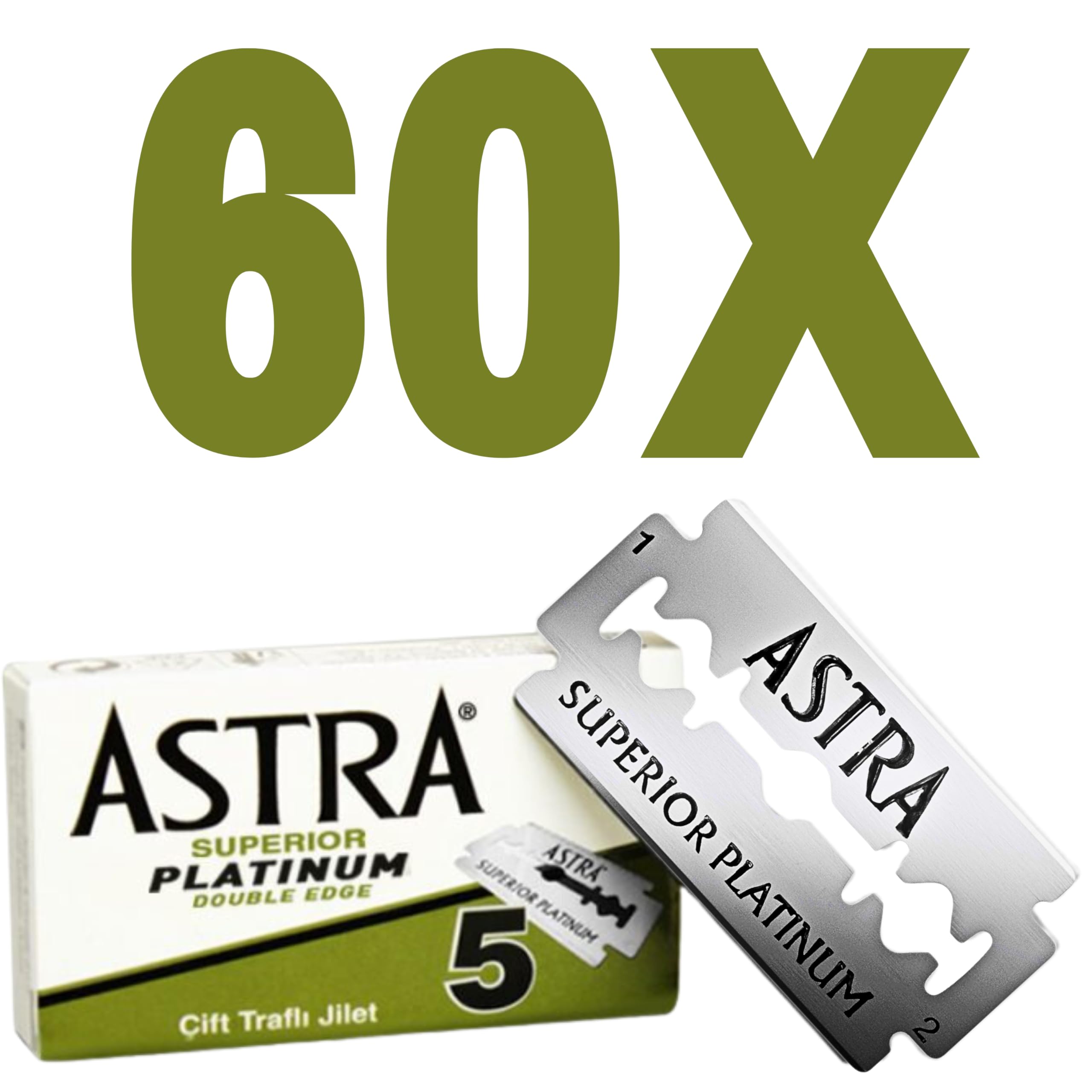 Ultimate Shaving Kit of 60 Astra Superior Platinum Double Edge Razor Blades with Free Styptic Matches Gift - Smooth Shaves and Quick Relief Combo