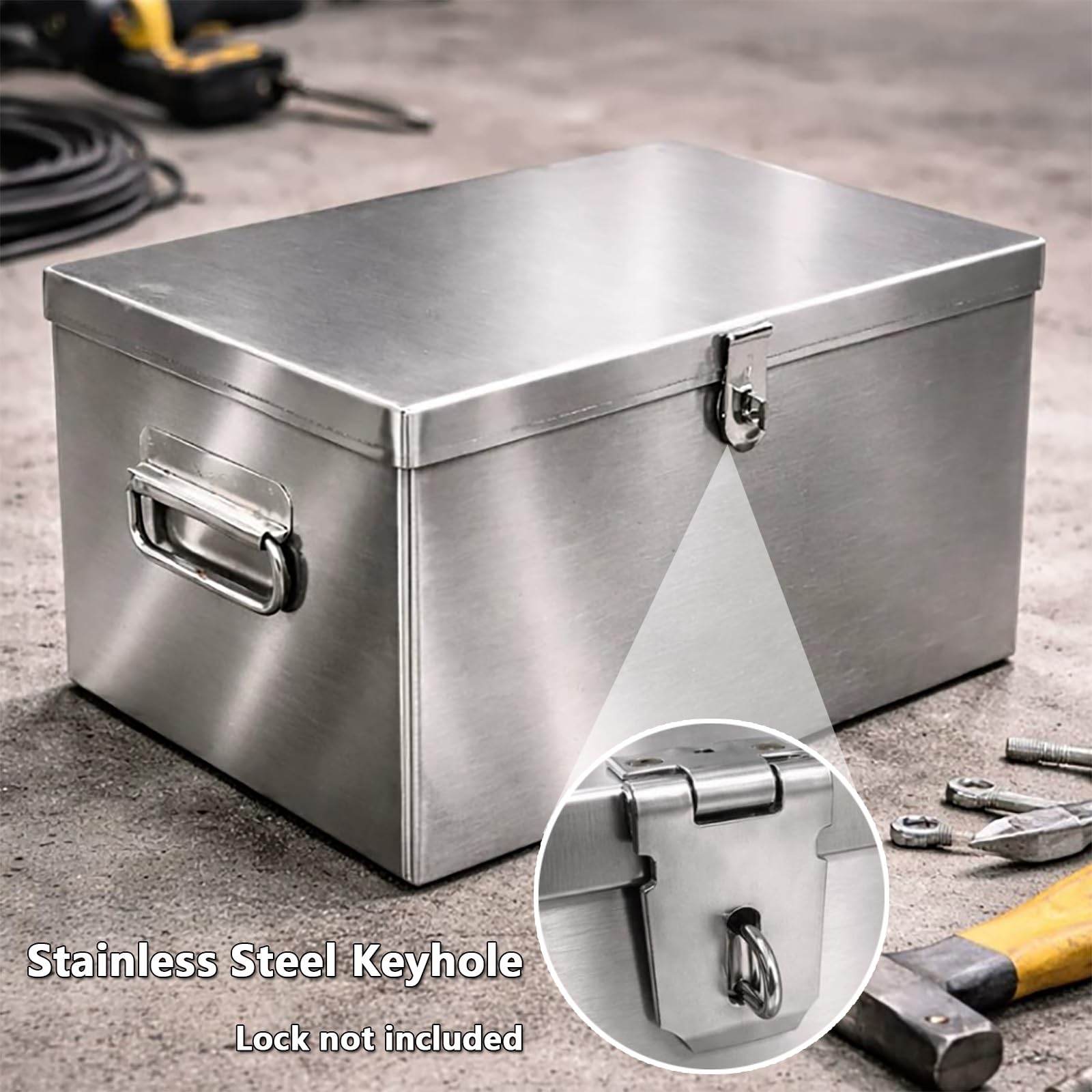 Skrzynka Narzędziowa ze Stali Nierdzewnej z Uchwytami, Przenośny Metalowy Organizer na Narzędzia, Grubość 0,8 mm, Kolor Srebrny, do Domu Warsztatu(50x30x30cm/19.6x11.8x11.8in)