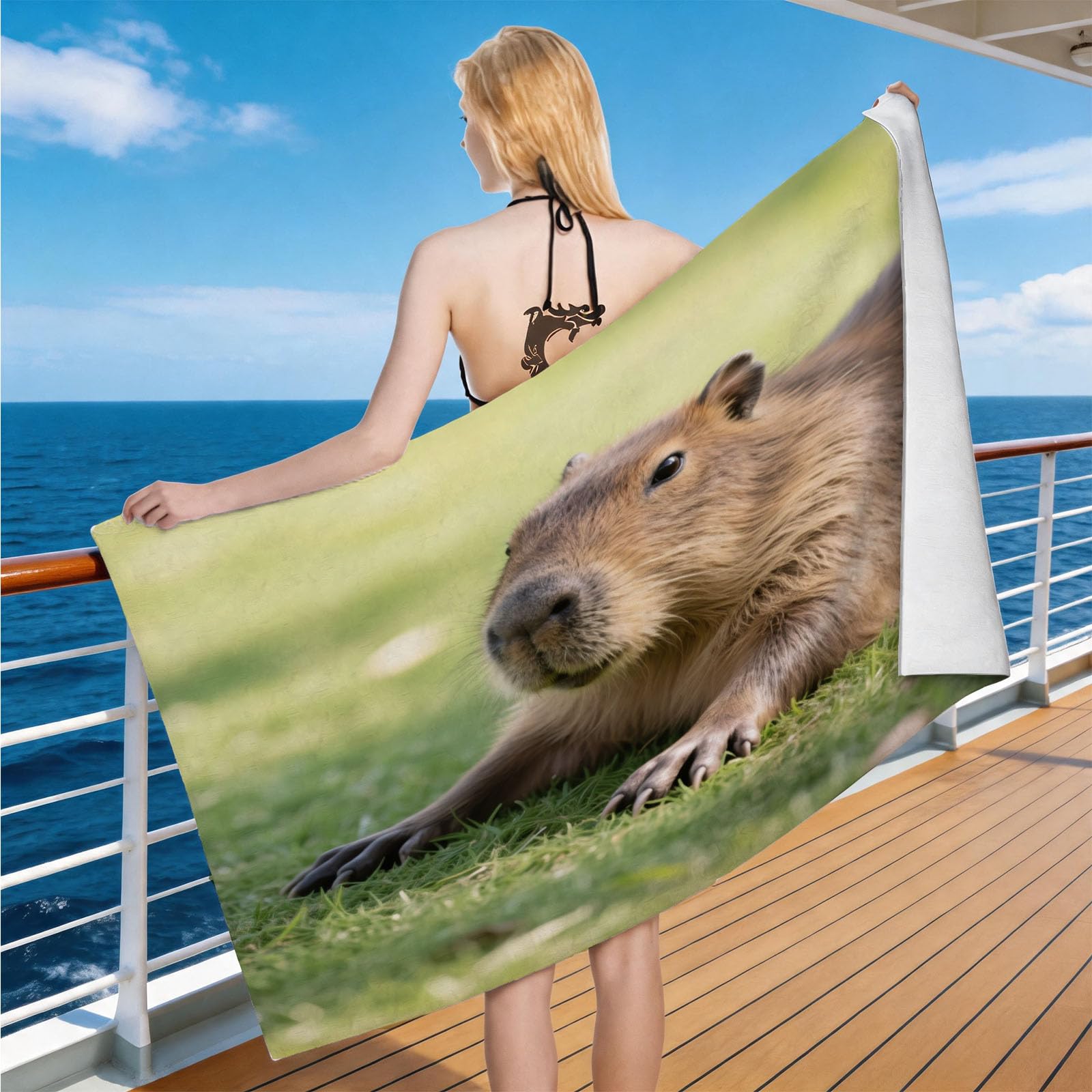 Hongduo Microfiber Quick Dry Beach Towel Capybara Grassland, 3D Wildlife Animal Beach Towels Absorbent Fast Drying Bath Towels, Travel Camping Gym Swimming Bathroom (80x160cm)