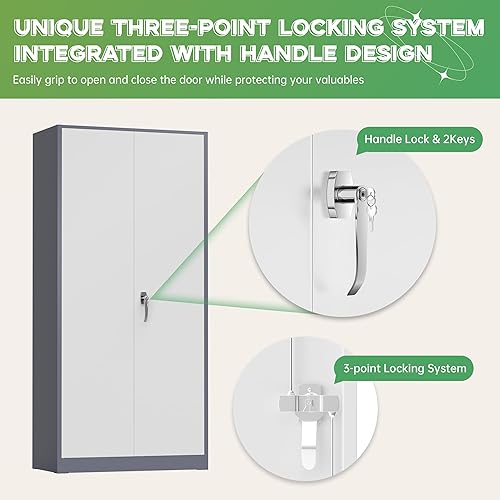 Vista 170 de INTERGREAT Armario de almacenamiento de metal, armarios de acero con cerradura de 72 pulgadas de alto con puertas de bloqueo, armario de Gris blanco