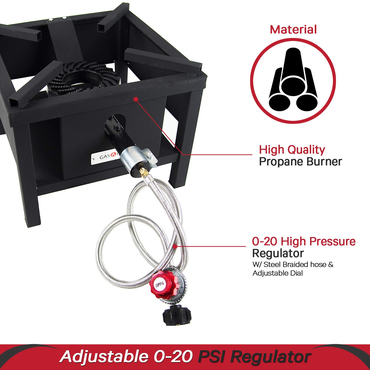 GasOne B5250 100,000 BTU Square HeavyDuty Propane Burner Outdoor Gas Cooker with Adjustable 0